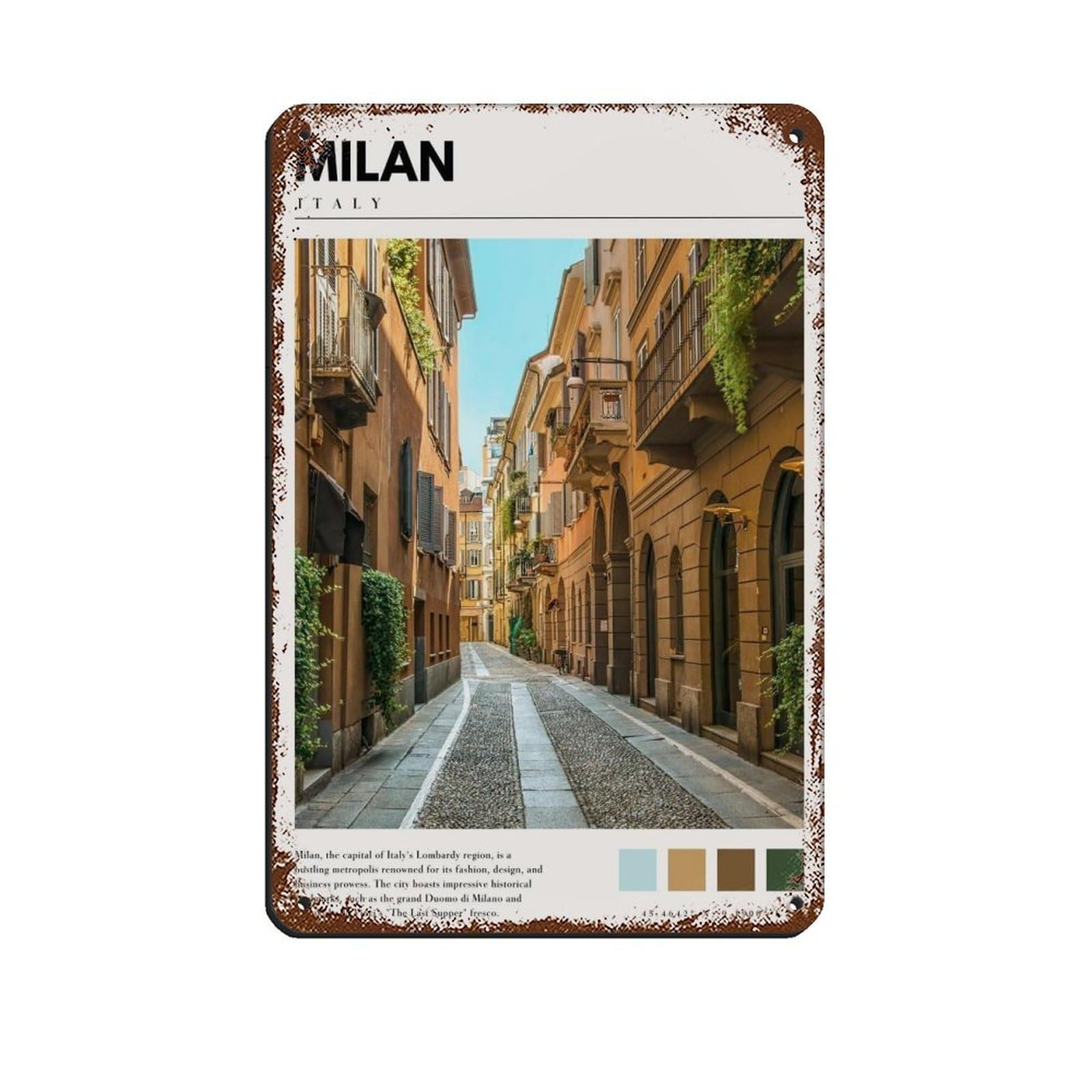 Lxwnze 20L X 30W Cm Milan Italy Poster Italy Art Milan Photo Tin Sign Vintage Metal Pub Club Cafe Bar Home Wall Art Decoration Poster Retro 8X12inch(20X30cm)