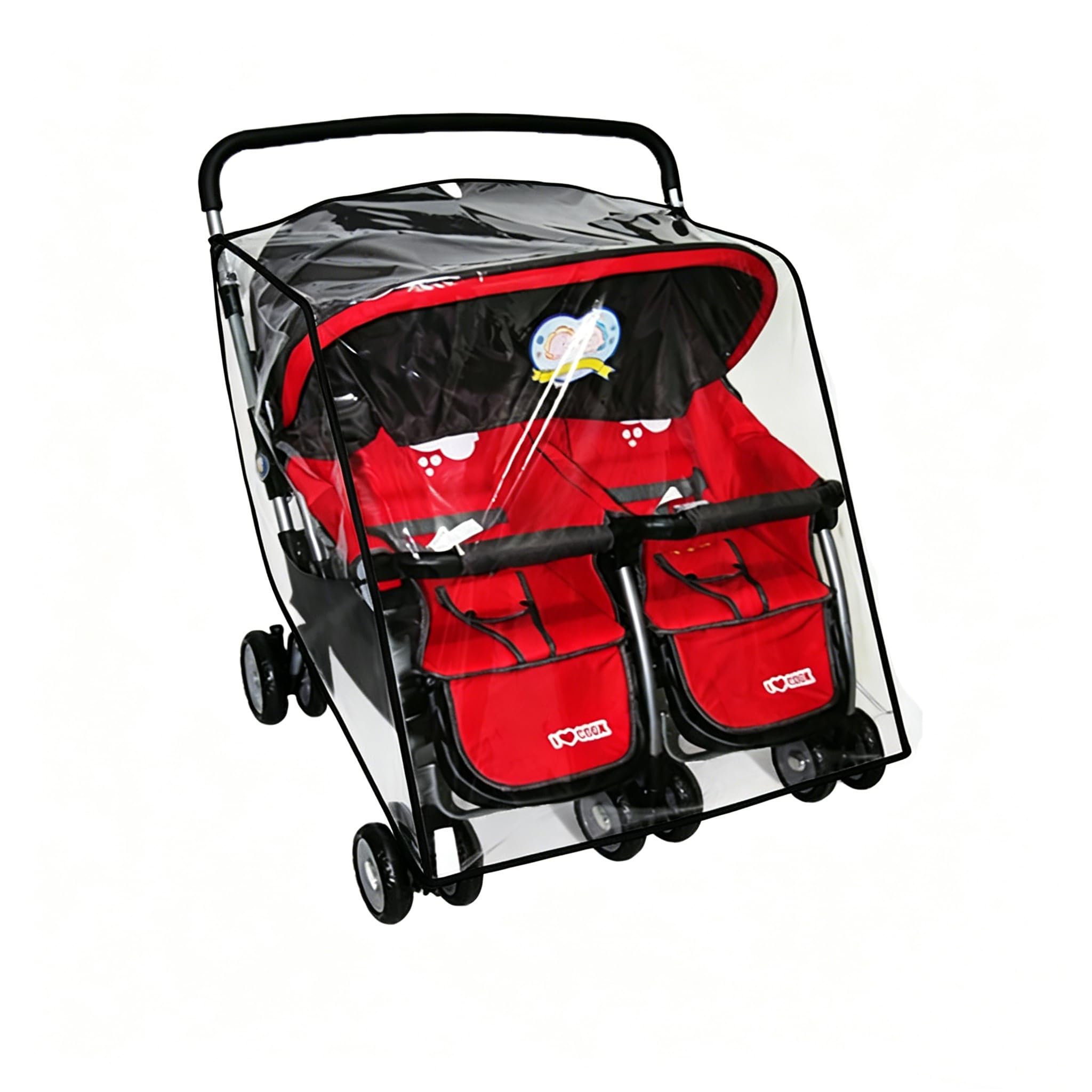Stroller Raincover for Twins Baby Side by Side Pushchair Rain Cover Double Tandem Stroller Weather Shield Double Rain Cover for Pushchair Pram Buggy Clear PVC Rain Cover Travel (Black Border A)