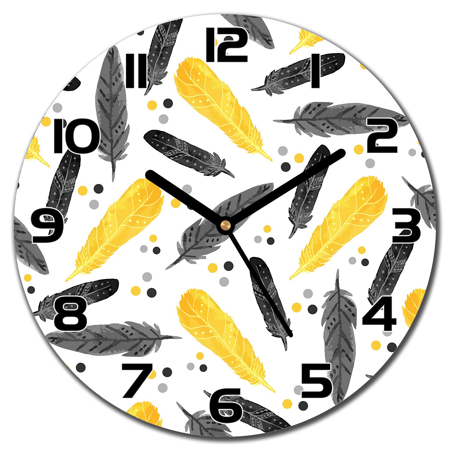 Horloge en verre moderne 30 cm murale salon Plumes d'or