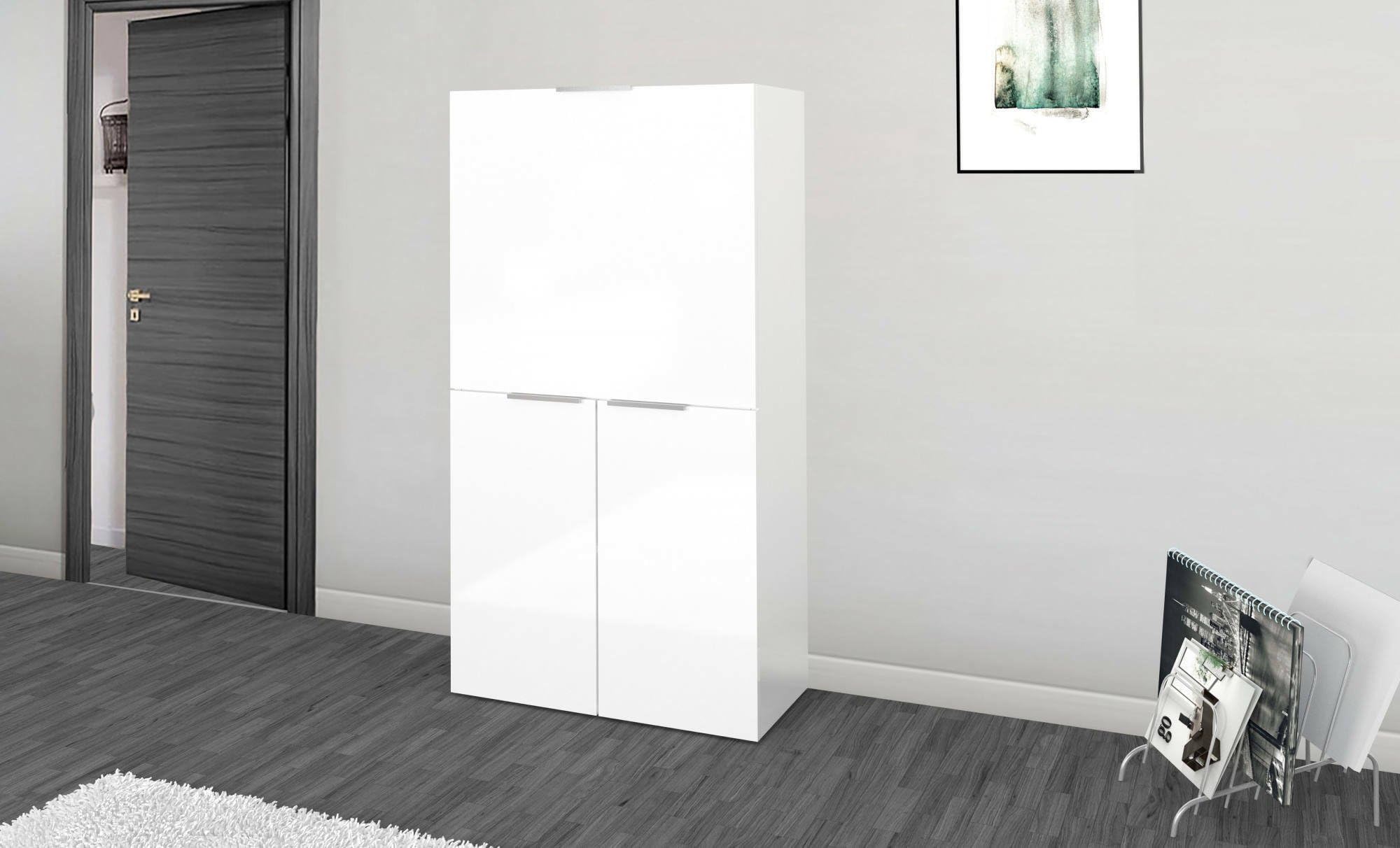 Dmora - Scrivania Gianpiero, Mobile multiuso con scaffali e piano da lavoro, Tavolo multiuso per ufficio, Scrivania salvaspazio multiposizione, 100% Made in Italy, cm 70x35h140, Bianco lucido