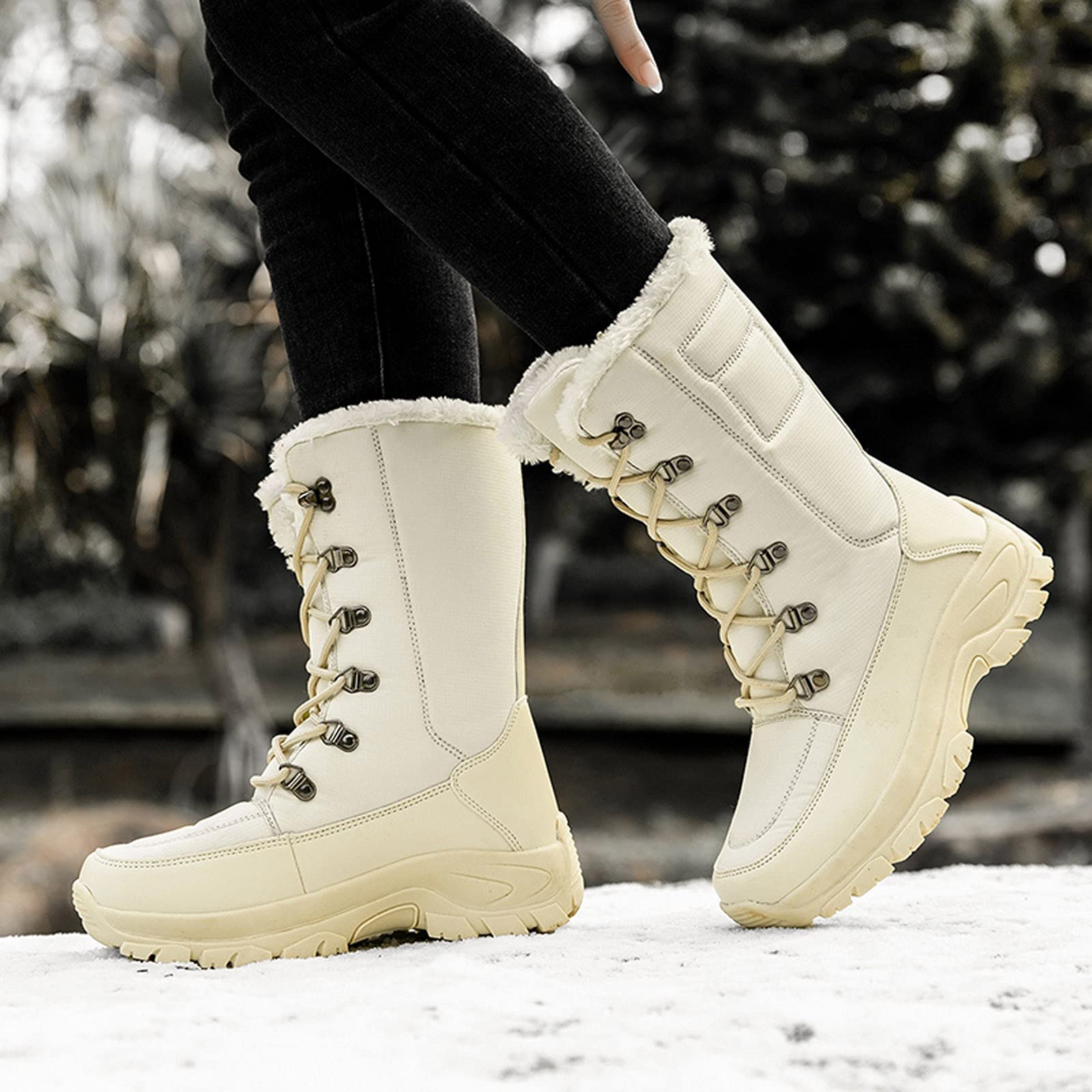 Scarponi da Sci Donna Stivali di Velluto A Prova Scarpe Rotonde Stringate con Lacci Caldi Piatti più Acqua Neve Stivaletti Pelliccia