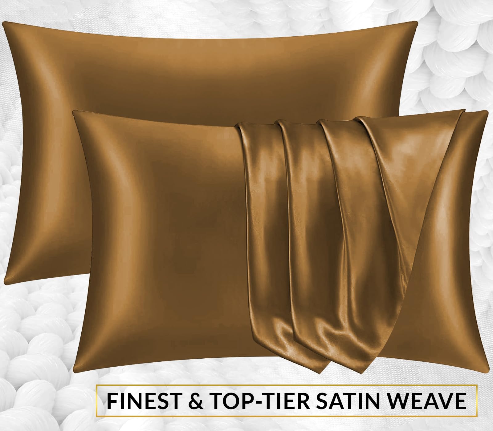 Pamposh Satin Silk Pillowcases For Hair And Skin 2 Pack Standard Size with Envelope Closure (Brown, 2 Pcs Pillowcases (50 x 75 cm)) - Image 3