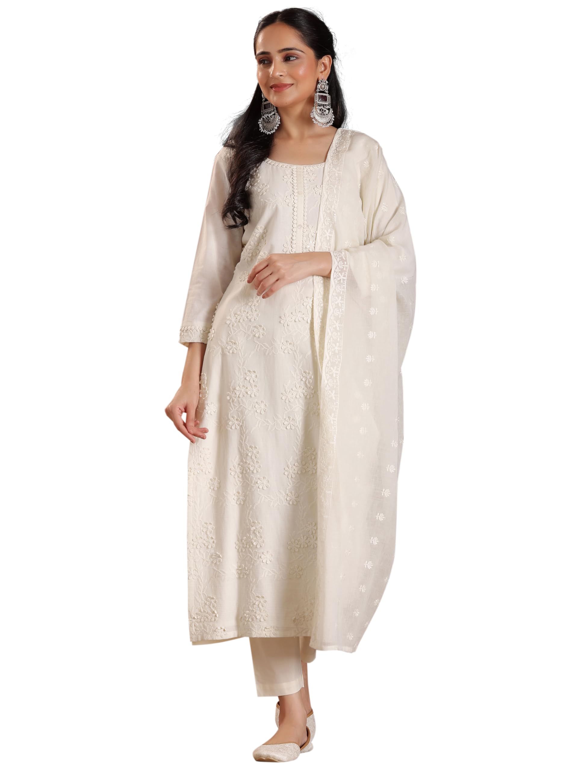 libas Womens Embroidered Cotton Straight Kurta With Trousers and Dupatta-picture-14