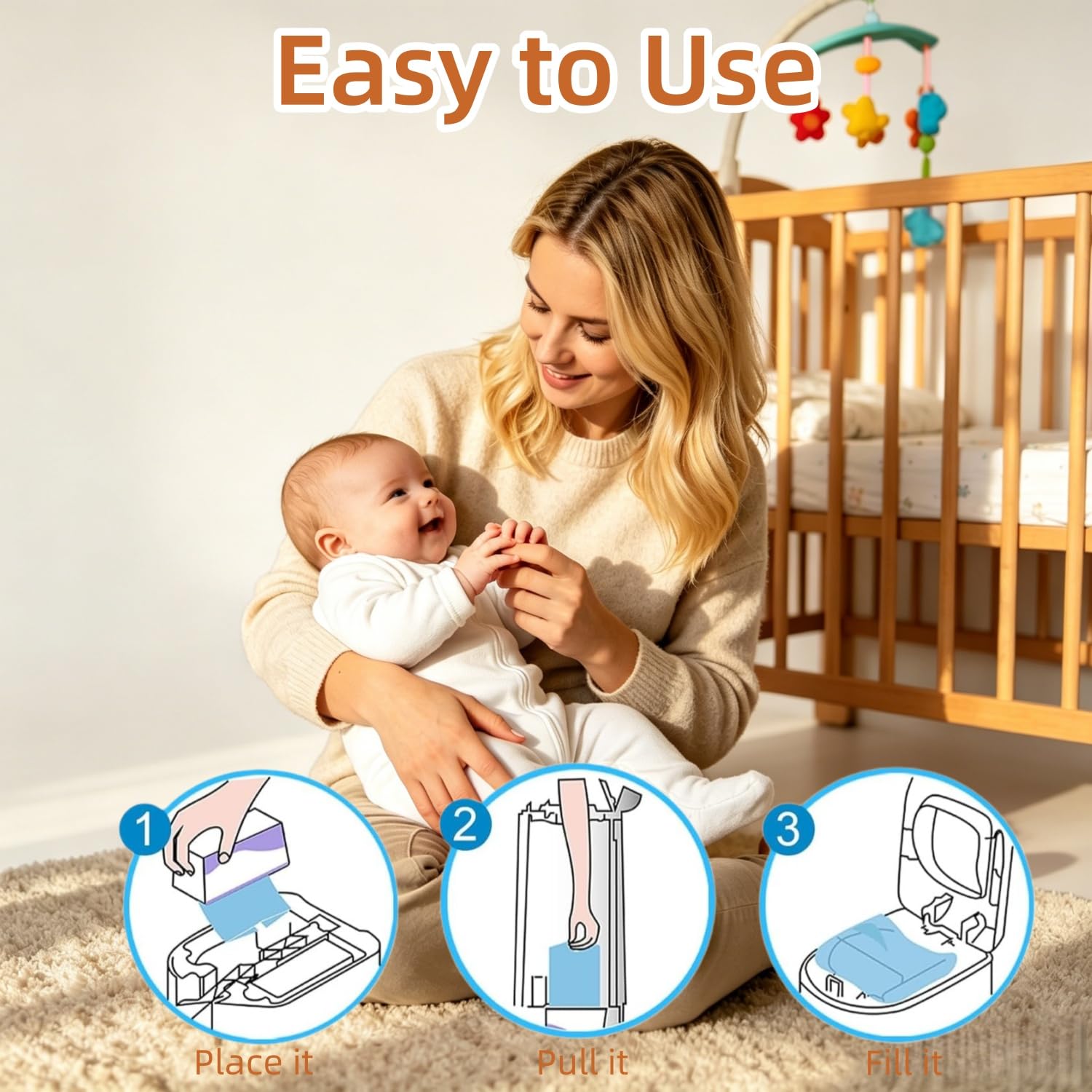 Paquete de 3 repuestos para cubos de pañales (90 bolsas en total) – Compatible con Genie Easy Roll Signature & Platinum, barrera de olor de 7 capas, a prueba de fugas y duradero