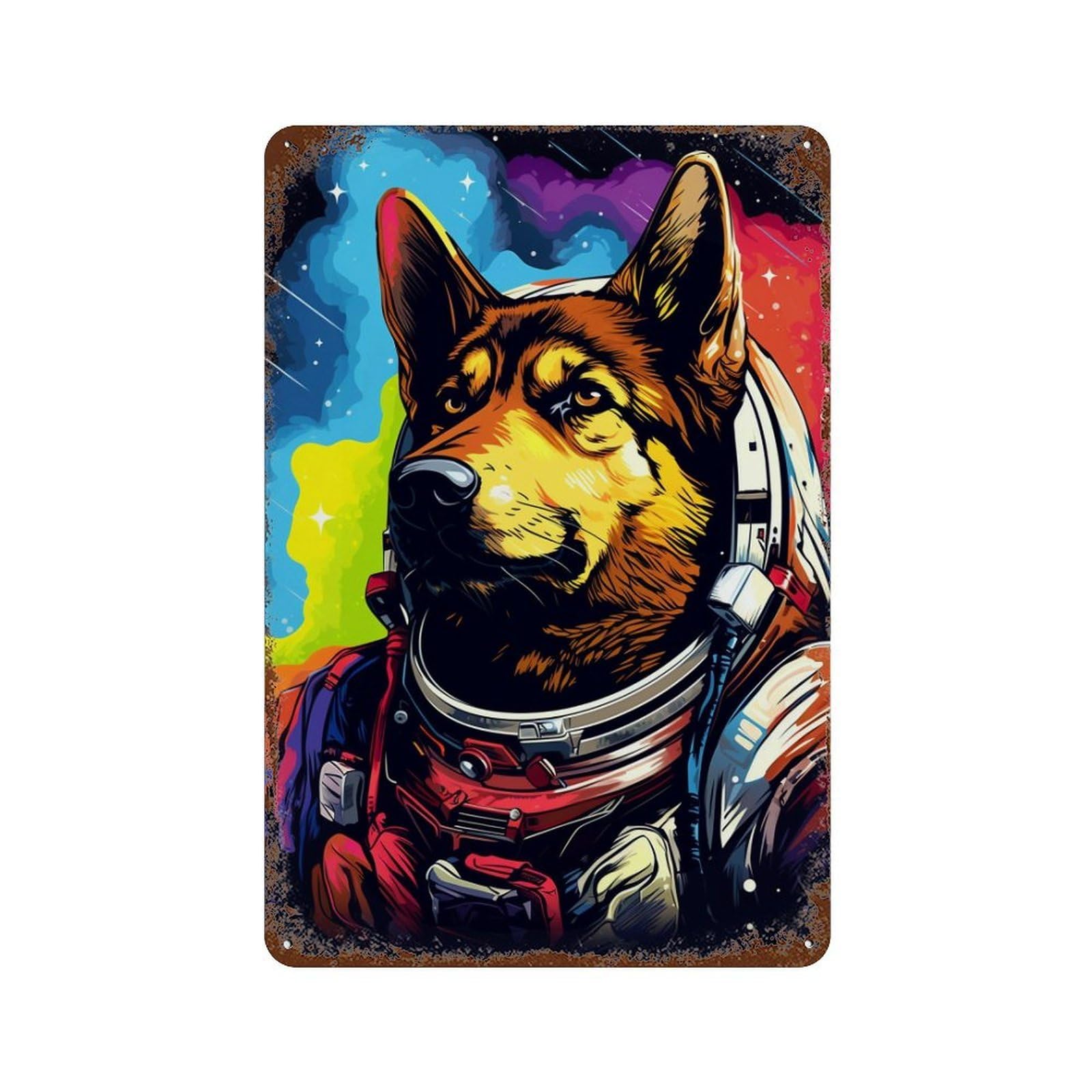 Space Dog Explorer-73 Rustic Tin Plaque 11.8"x7.9", Novelty Wall Decor for Garage, Pub Or Kitchen