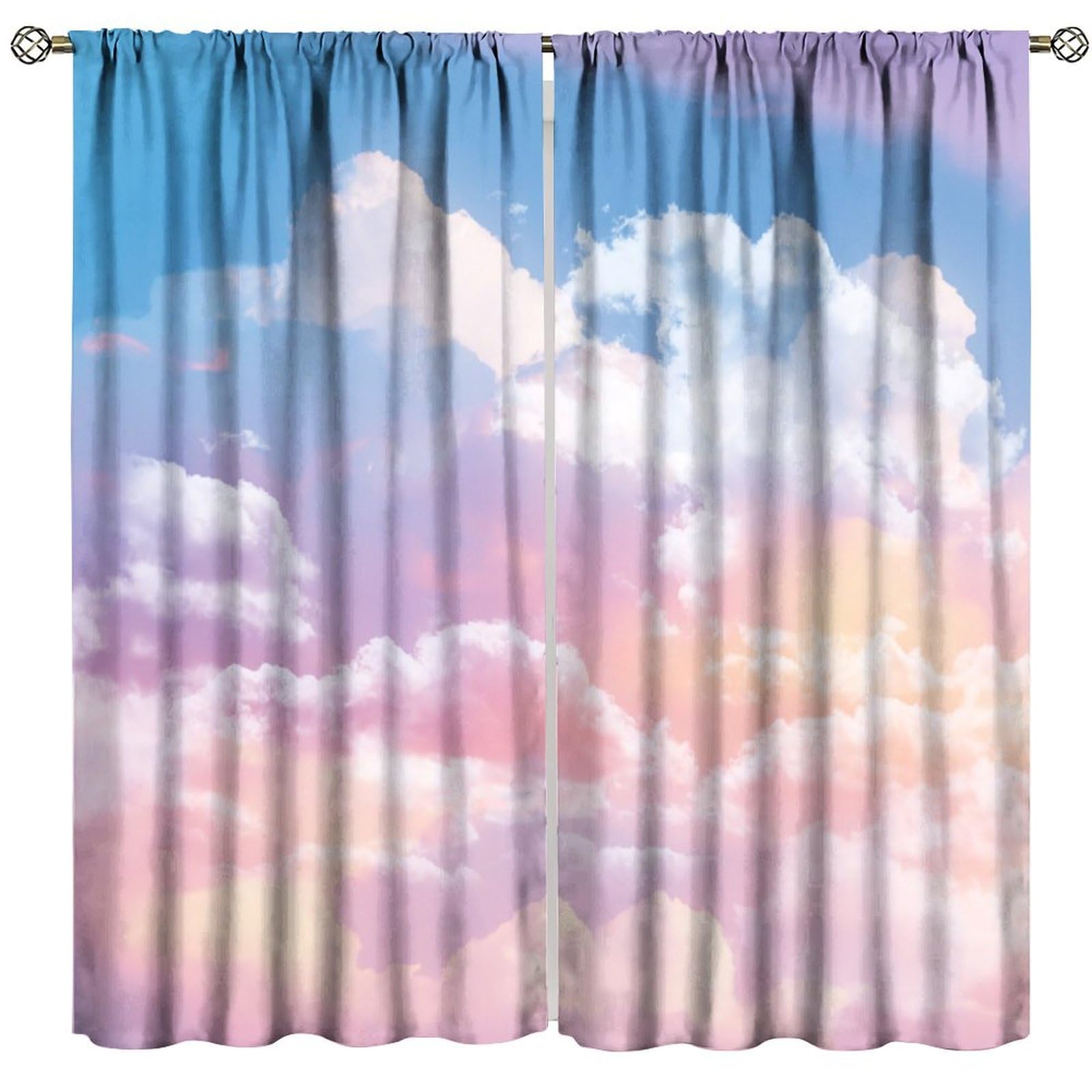 TFOSO Clouds Curtains,Pink Dream Stars Clouds Print Home Decor Bedroom Living Room Window Treatment 2 Panels Set Total Size 42" W X 45" L Inch