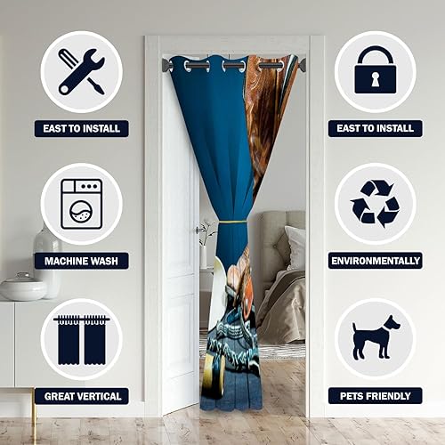 Miniatura 8 de Cortinas de puerta occidental para puertas, diseño rústico de granero de madera de vaquero para armario de dormitorio de niños, con ojales,