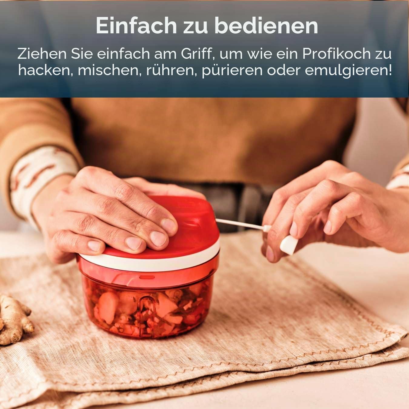 Tupperware SuperSonic Zerkleinerer Mini, 300 ml Fassungsvermögen, manuelle Küchenmaschine – Küchenhelfer zum Zerkleinern von Kräutern, Nüssen, Knoblauch, Gemüse