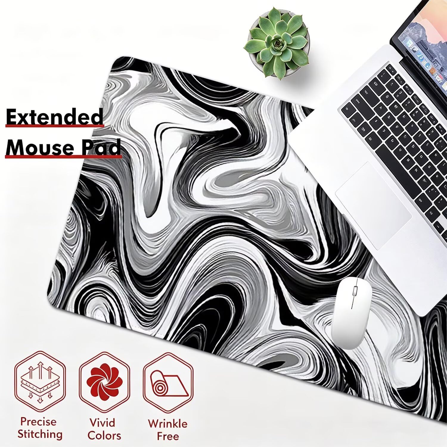 Tappetino Mouse Gaming XXL, Mousepad 1200x600x4mm bianco nero gatto 0x0-209 | Tappetino Scrivania con Base in Gomma Antiscivolo Bordi Cuciti per Computer, PC, Migliora la Precisione e la Velocità
