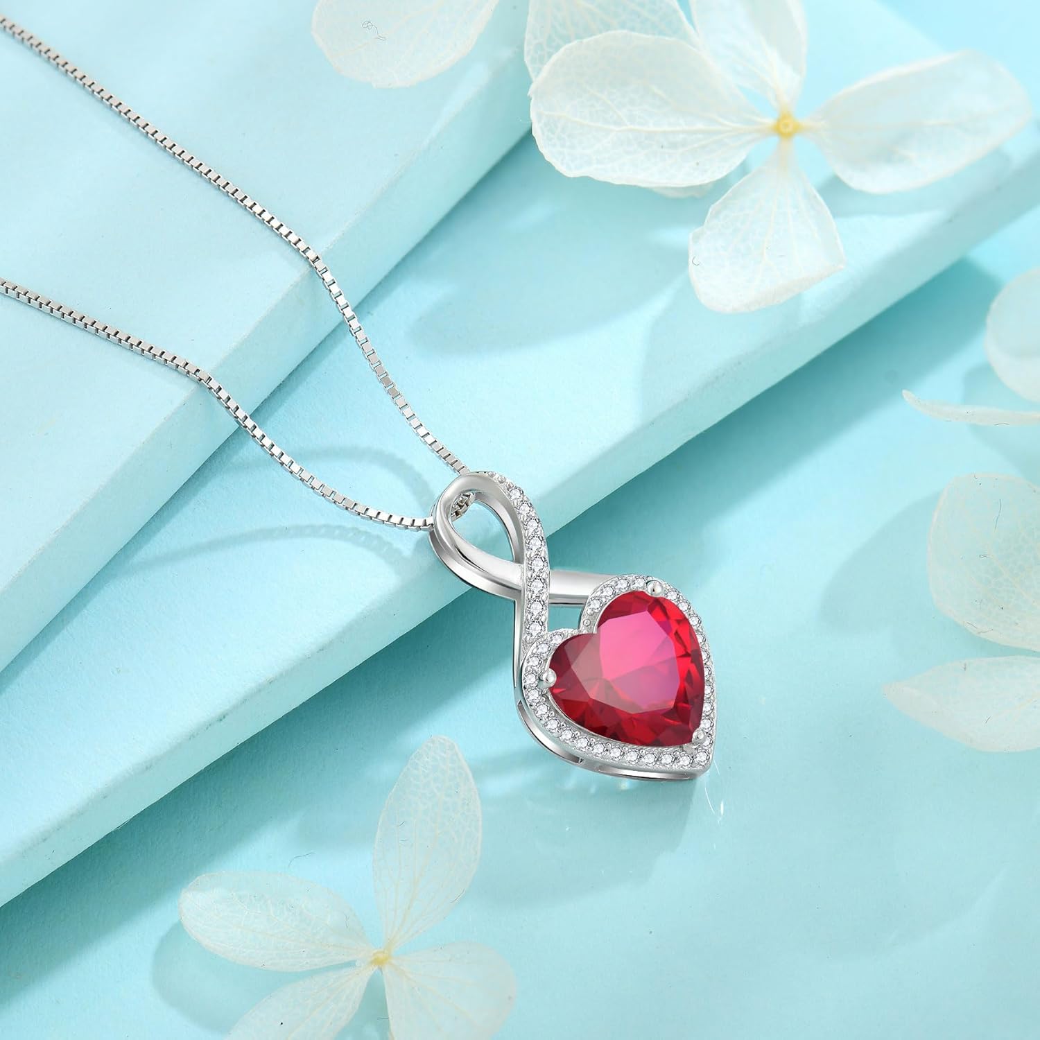 FJ Infinity Necklaces for Women 925 Sterling Silver Heart Birthstone Pendant Necklace Anniversary Birthday Jewelry - Image 4