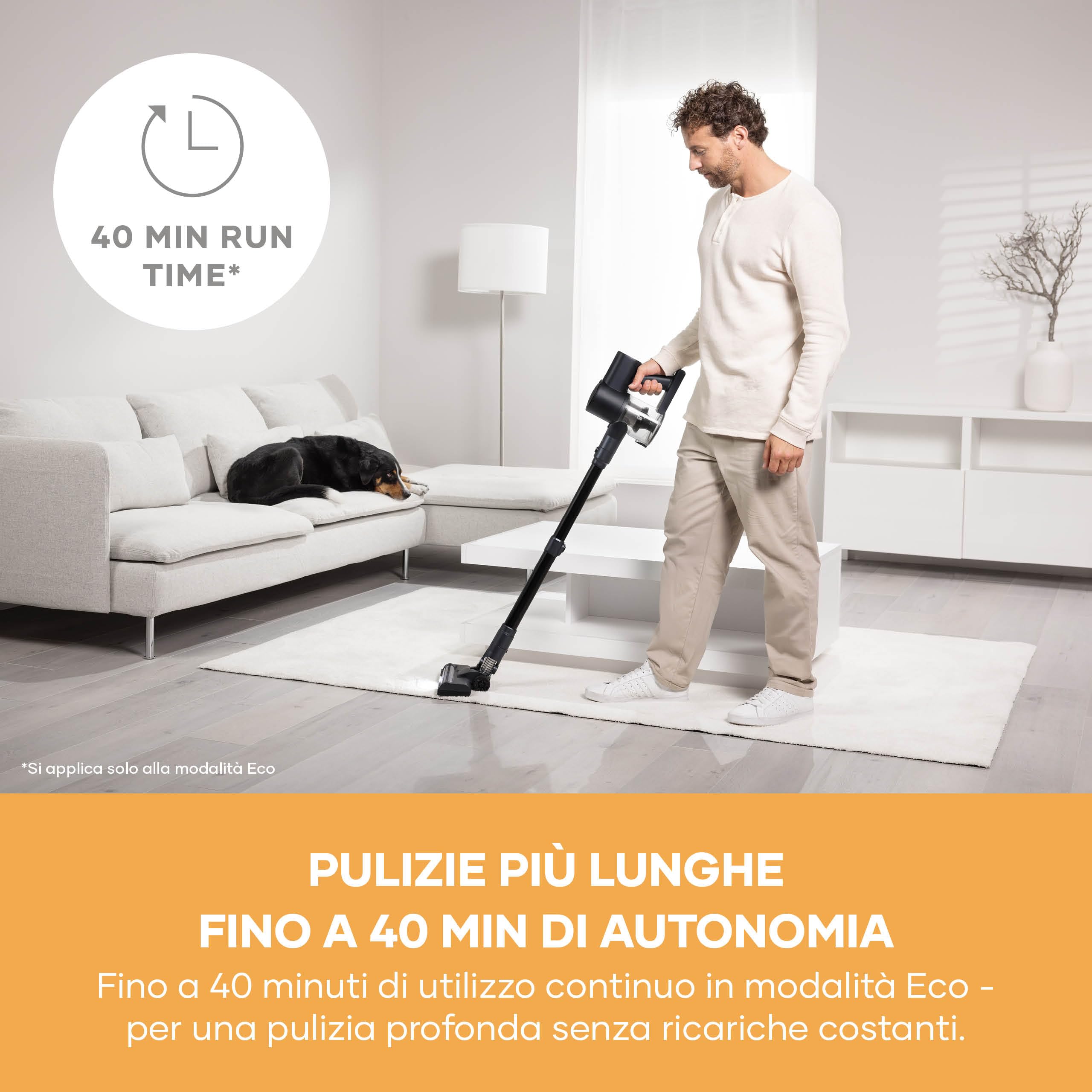 SEVERIN Scopa Elettrica Senza Fili, Leggera 1,5 kg, 130 W, Autonomia 40 Min, Tubo Telescopico Regolabile, Luce LED, 2 Accessori Pavimenti e Mobili, 11000 Pa, S-Power, Nero - HV 7194