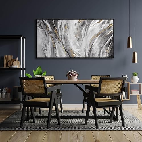 Miniatura 5 de Arte abstracto grande para pared, obra de arte con marco negro, decoración de pared para el hogar, 24 x 48 pulgadas, pintura dorada para dormitorio,