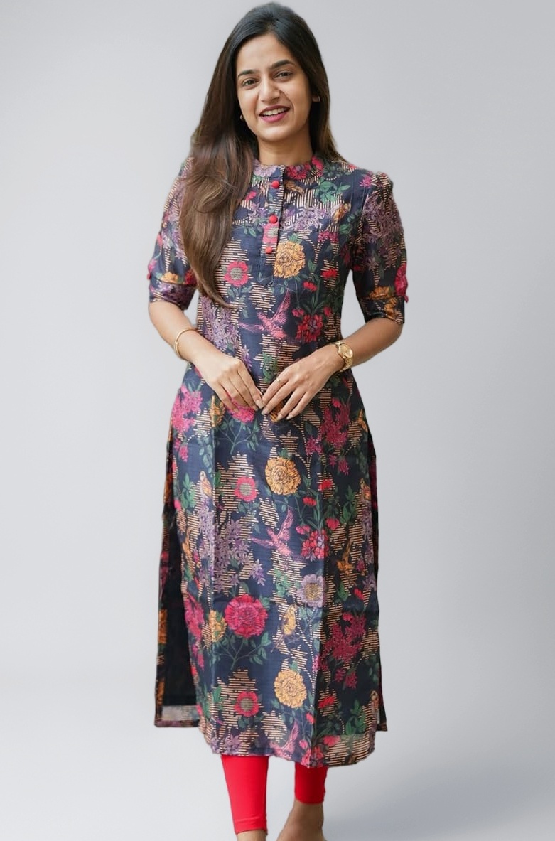 Women's Chanderi Stitched Printed Kurta for Women