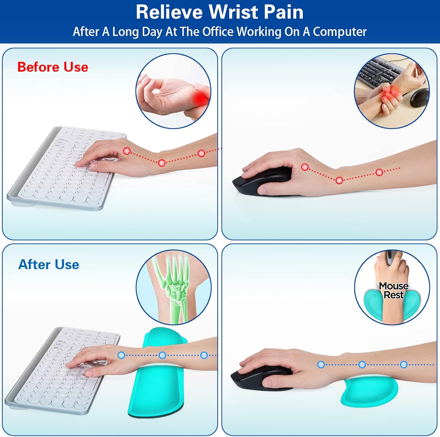Keyboard Wrist Rest, Canjoy Memory Foam Mouse Wrist Rest, Ergonomic Keyboard Wrist Rest PU Leather Support Pad, Easy Typing and Pain Relief for Gaming, Home, Office, Laptop, Desktop, Computer-Green