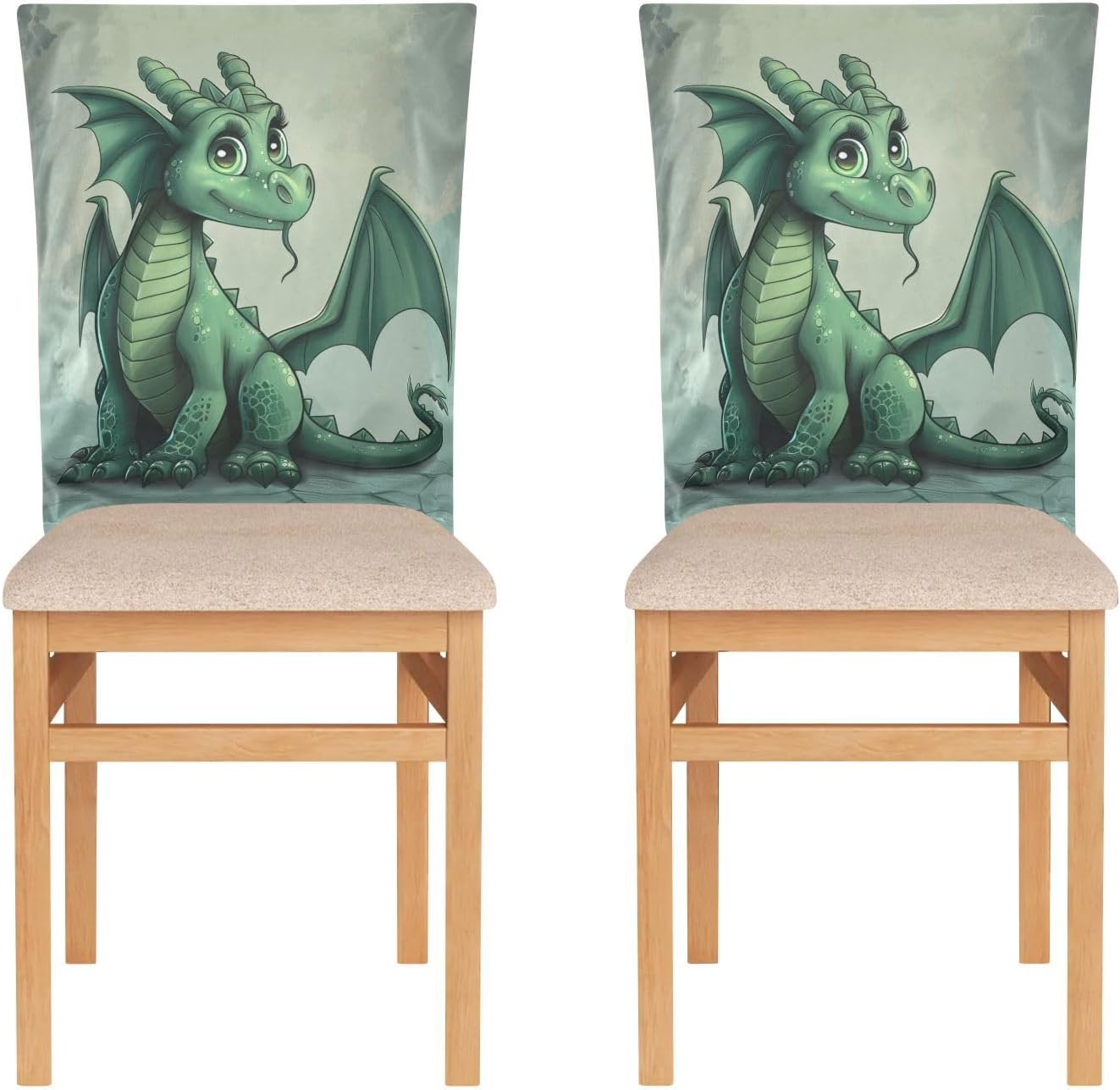ALAZA Vintage Green Dragon Chair Back Cover Set of 6, Washable Reusable Removable Chair Slipcovers Decorative Chair Cover for Home Kitchen Wedding Party