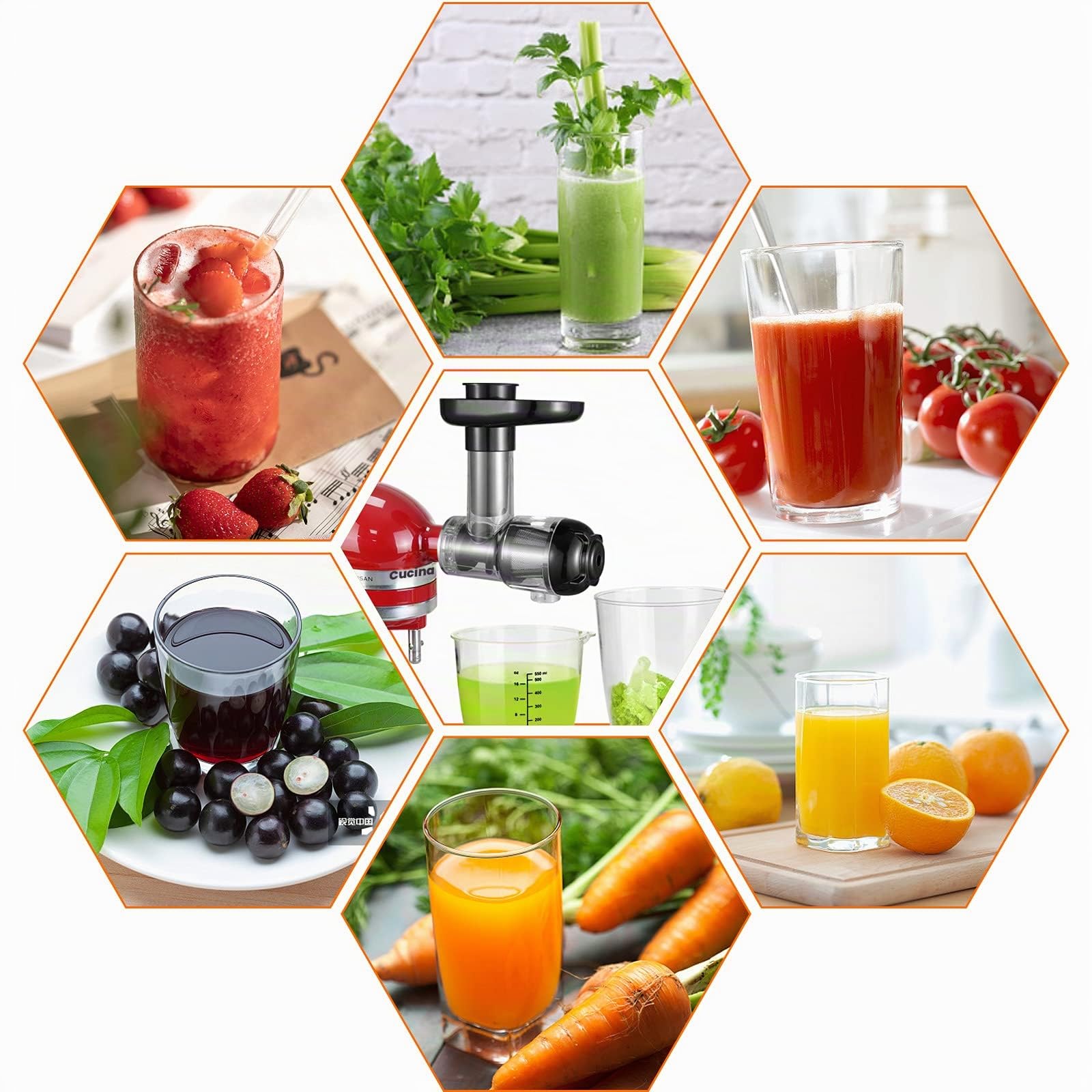 Gdrtwwh Estrattore di succo compatibile per KitchenAid, Estrattore di Frutta e Verdura,accessorio per spremiagrumi Slow Juicer