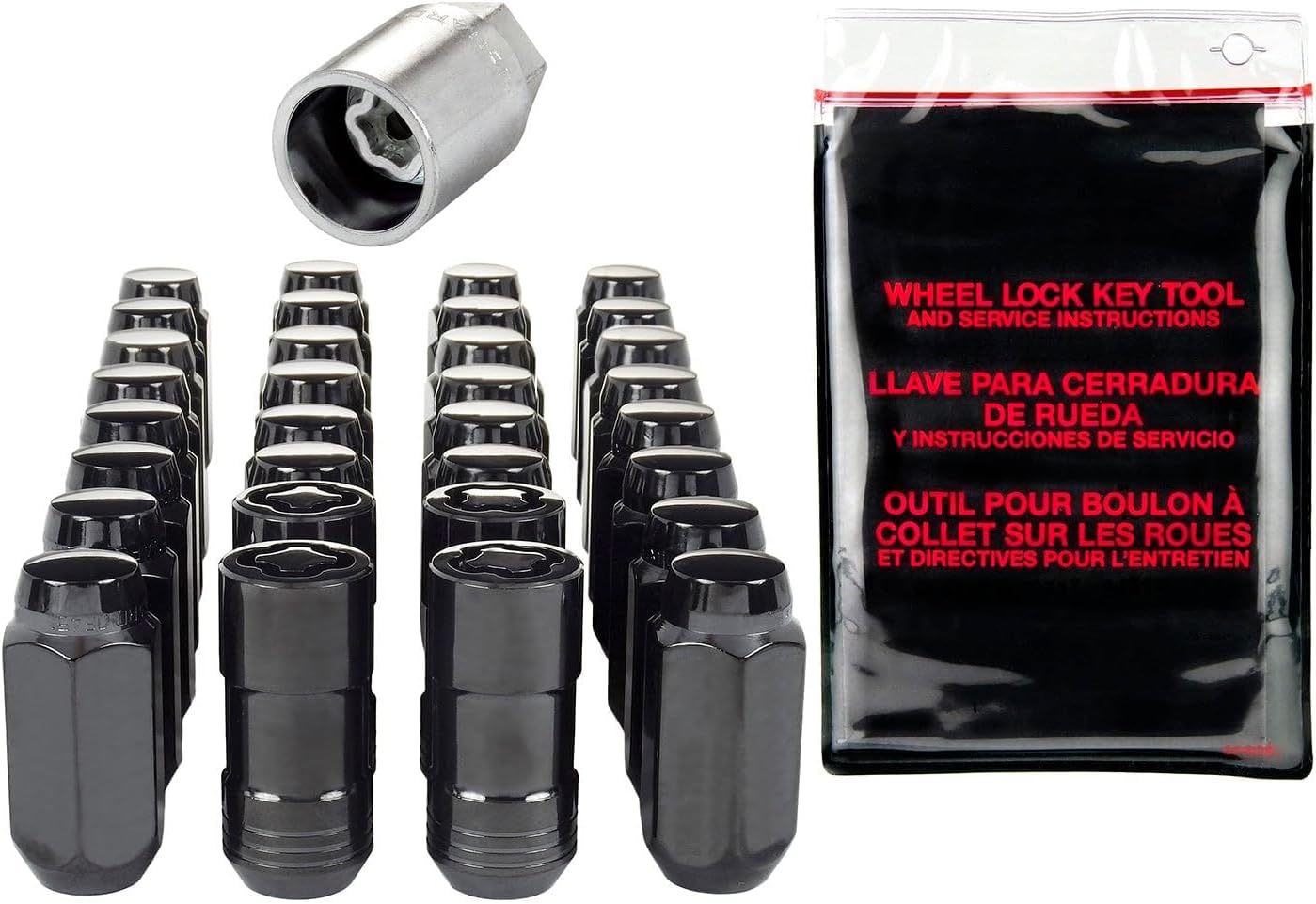 McGard 84822 Black Cone Seat Wheel Installation Kit (M14 x 1.5 Thread Size) - for 8 Lug Wheels, 28 Lug Nuts / 4 Locks / 1 Key / 1 Storage Pouch