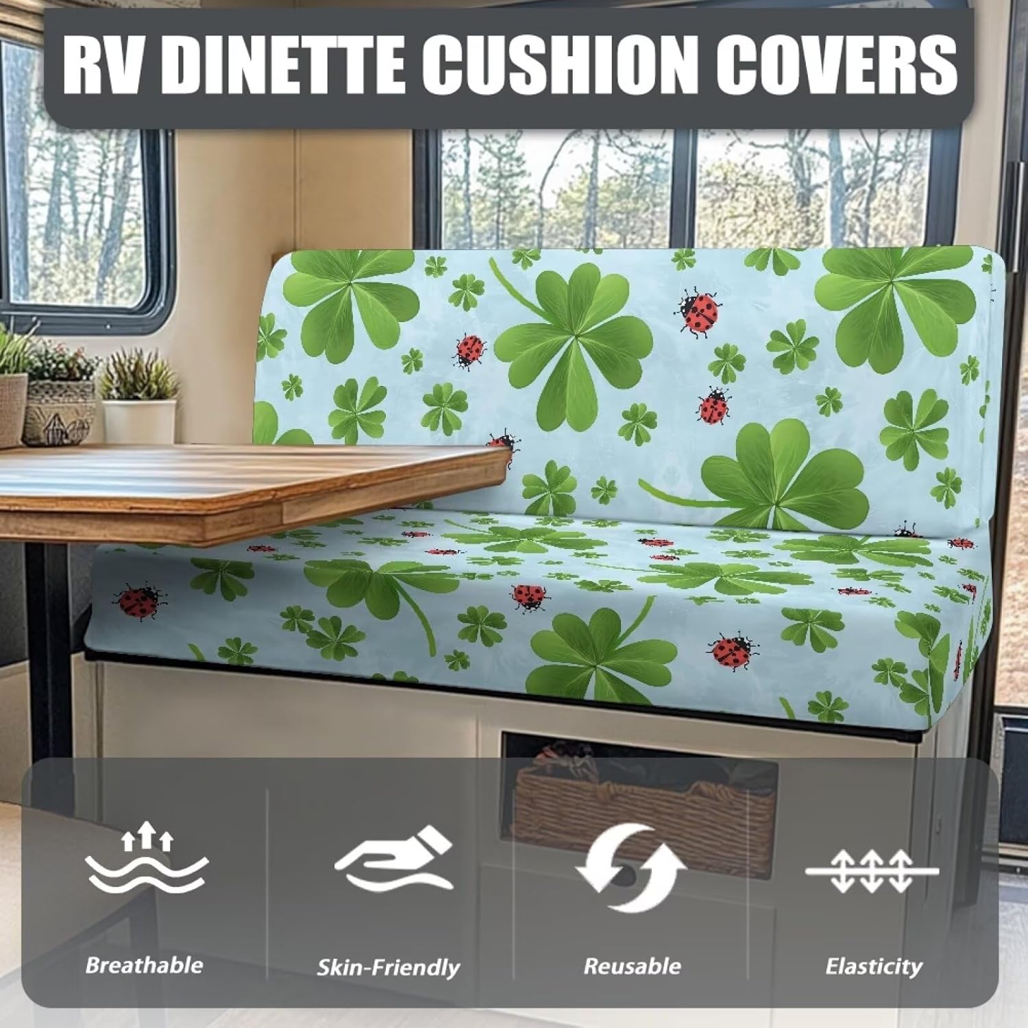 Rv Dinette Cushion Covers Set of 2 Saint Patrick's Day Clover Rv Sofa Cover Lightweight Washable Loveseat Slipcovers Include 1 Bench Cover & 1 Backrest Cover
