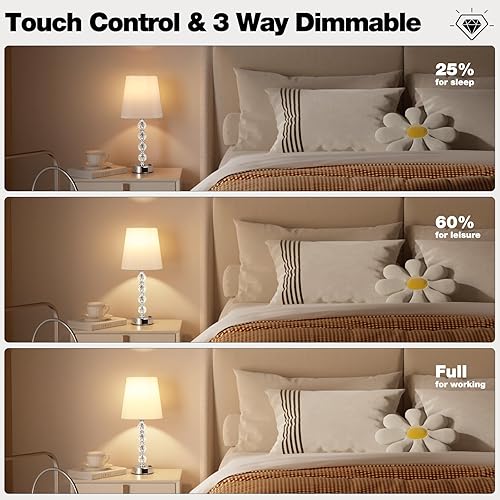 Miniatura 3 de Acaxin Juego de 2 lámparas de mesa de noche, de cristal, grandes, para dormitorio, sala de estar, con puerto USB C y salida de corriente alterna, 3