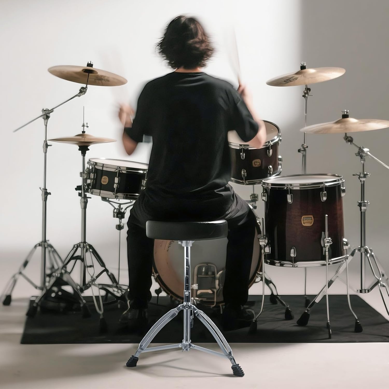 Drum Throne Heavy Duty - 40-58cm Höhenverstellbar, gepolsterter Drummer Hocker, doppelt verstärkte Anti-Rutsch Füße, 360° drehbar für Kind und Anfänger