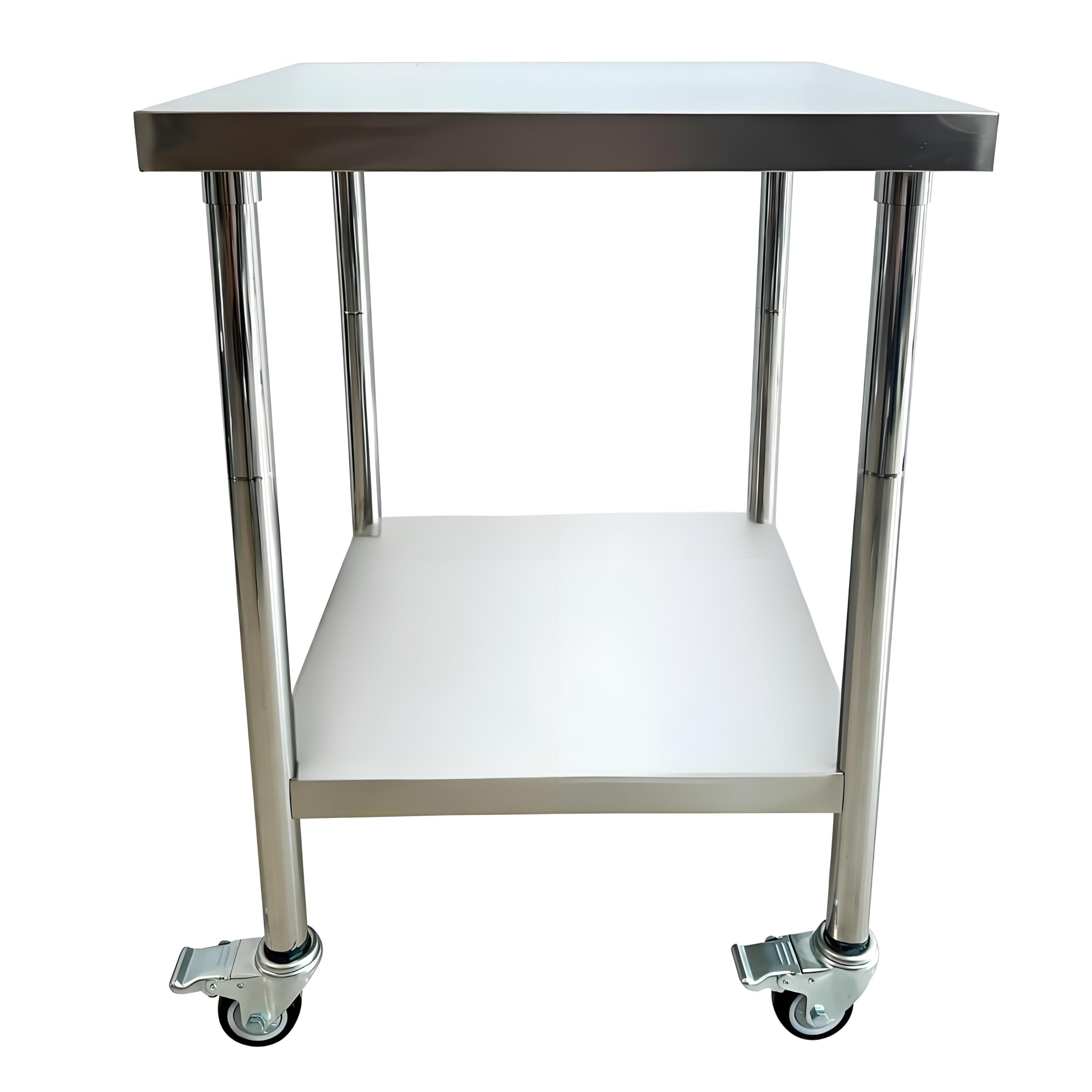 Edelstahl Küche Arbeitstisch 61x60cm - 4 Stück Lenkrollen mit Bremsen - Gastronomie Tisch bis 300kg belastbar - Profi Gastro Edelstahltisch Küchentisch für Restaurant Küche Bar Hotel Garage