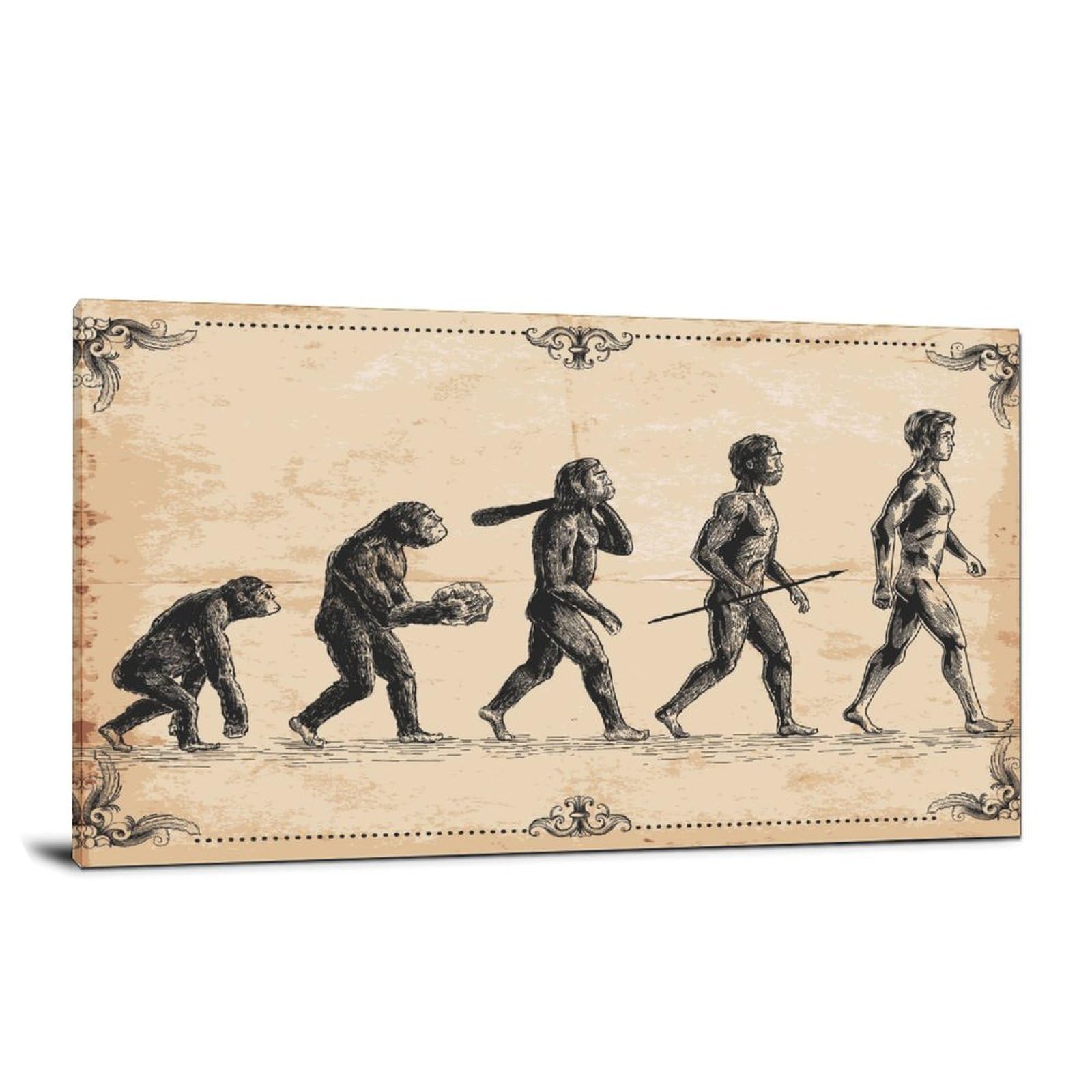 Human Evolution Concept Retro Illustration Cool Poster Decorative Painting Canvas Wall Art Living Room Posters Bedroom Painting 20x40inch(50x100cm)