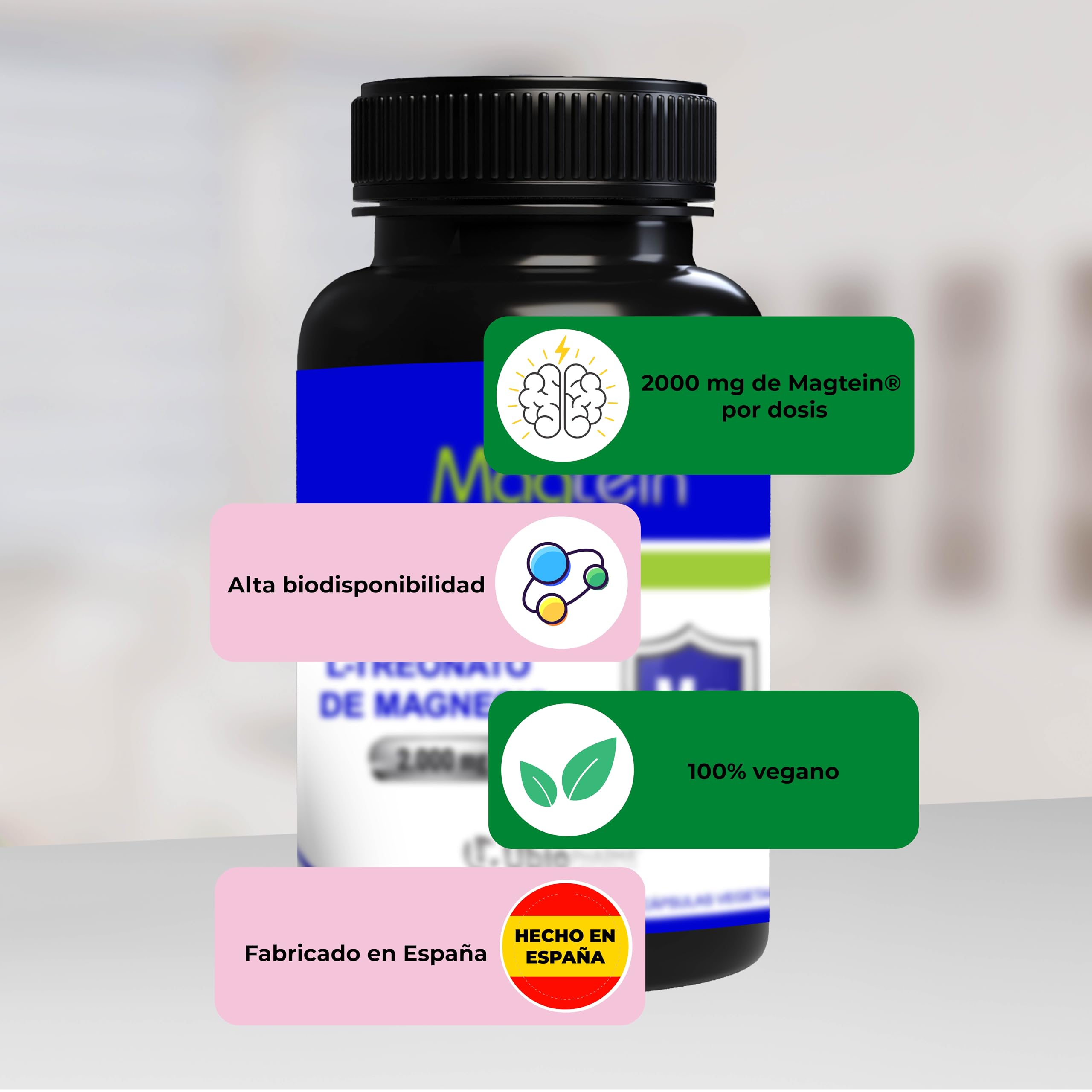 L-Treonato de Magnesio Magtein® 2000 mg – 90 Cápsulas Fórmula Clínica Aprobada EFSA – Mejora la Memoria, Concentración, Claridad Mental, Salud Cerebral y Mejora del Sueño - Magnesium L Threonate