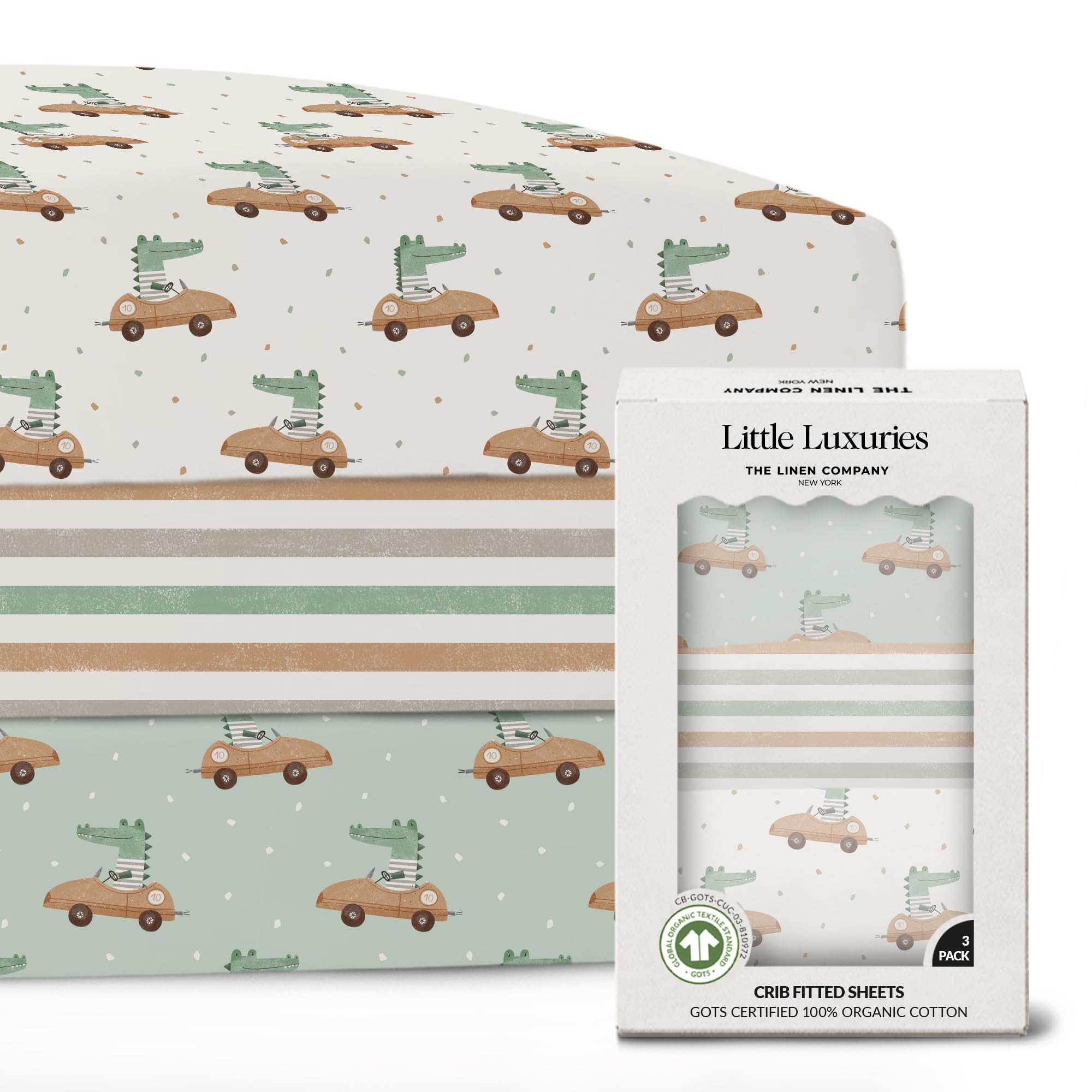 100% Organic Cotton Baby Crib Sheets (3-Pack), GOTS Certified, Soft Fitted Sheets for Mini Mattress & Pack n Play