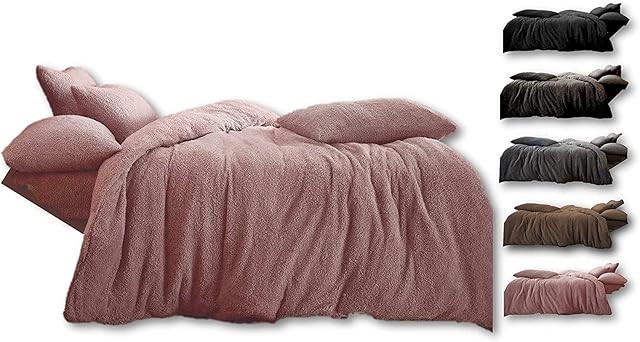Northern Luxe Teddy Bear Fleece Super Soft Fluffy Warm and Cosy Duvet Sets and Fitted Sheet (Pink, Double Duvet Set)