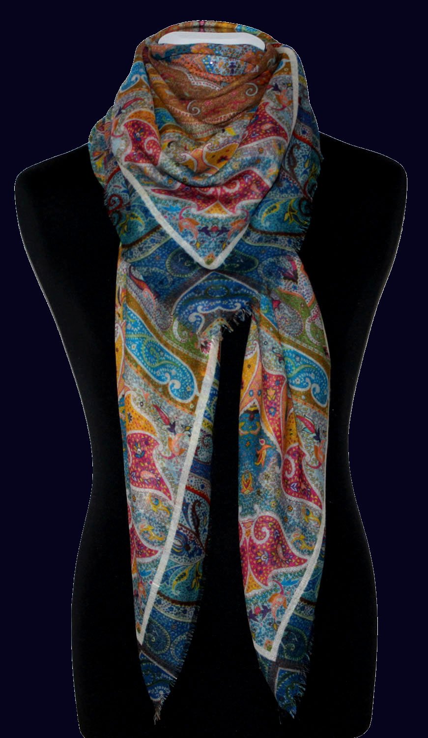 Lorenzo Cana - Luksusowa chusta damska XXL w 50% z kaszmiru i 50% jedwabiu, misternie wielobarwny nadruk, 140 x 140 cm, paszmina chusta na kopertę szal szal etola kolorowa, wielokolorowa, 140 x 140 cm