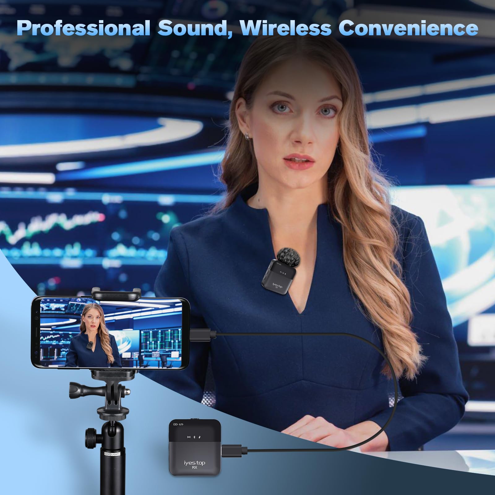 Noise Cancellation Lav Mic Wireless Lavalier Microphone With Monitoring ...