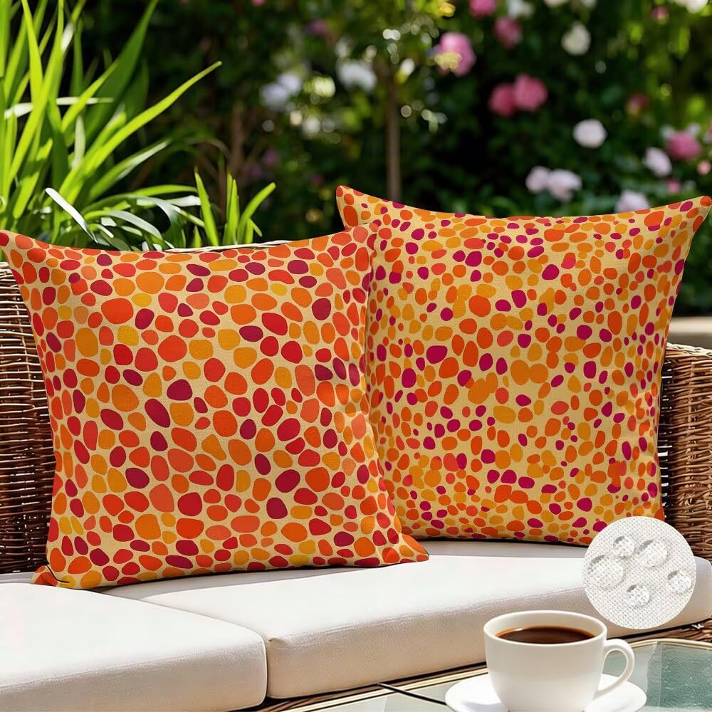 Federe Cuscini da Esterno Impermeabili 65x65 Arancione Copri Cuscini per Divano Astratto Federa Cuscino Moderno Decorativi Copricuscini per Divano Giardino Soggiorno Copricuscino Set di 2 (IU331)