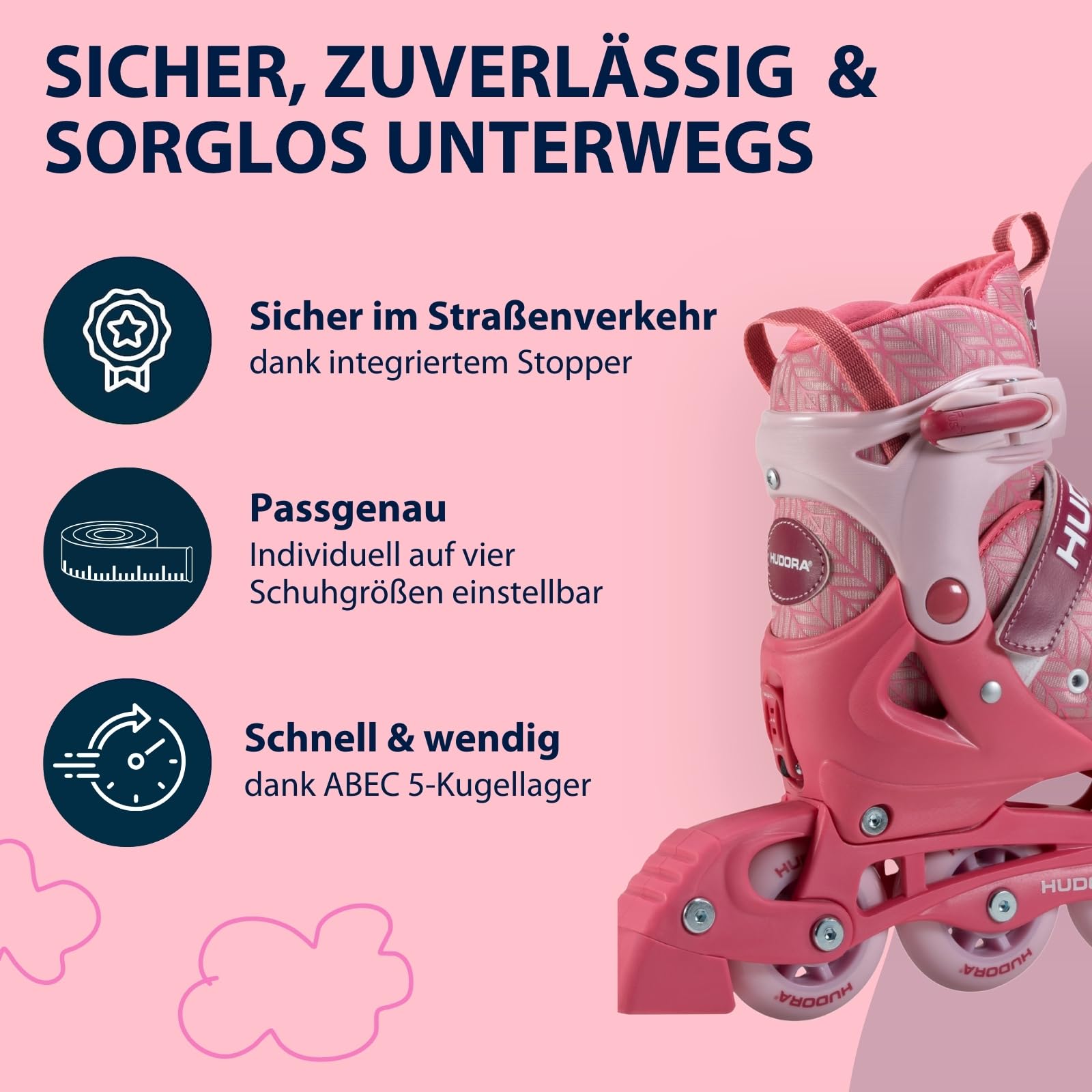 HUDORA Inline Skates Mia/Leon 2.0 - Inliner für Kinder/Jugendliche & Erwachsene in versch. Größen & Farben - Roller Skates bis zu 4 Größen verstellbar - Bequeme & stilvolle Rollerskates