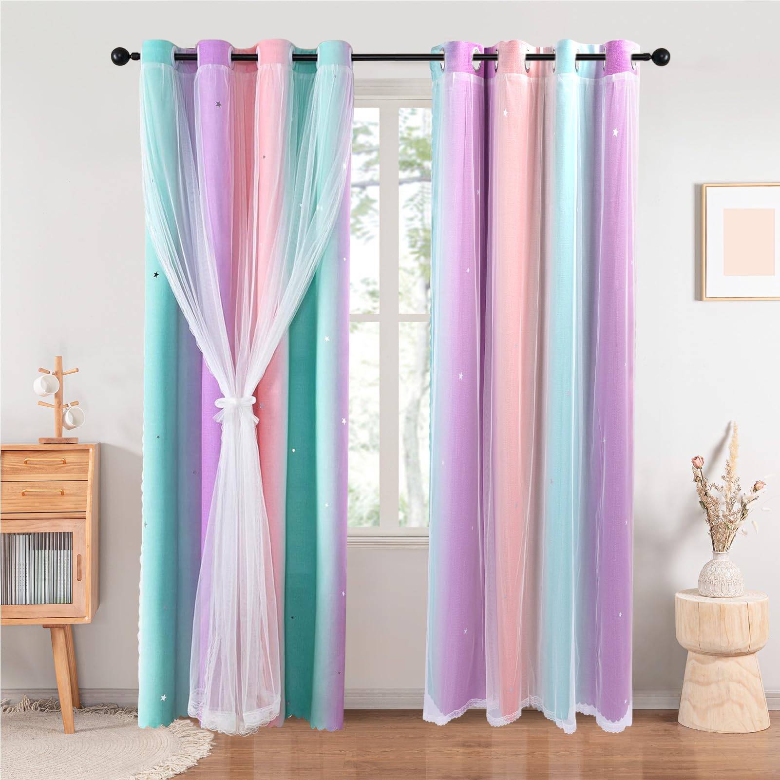 Dream Star Blackout Tende per bambini a stelle arcobaleno W52 x L63 pollici