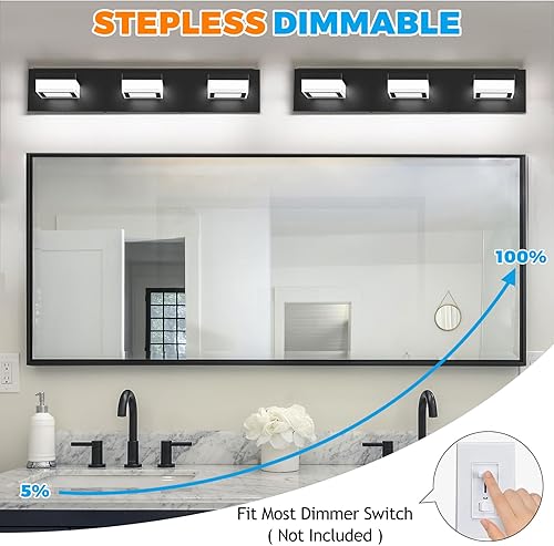 Miniatura 4 de IZORRO Moderna lámpara LED de baño sobre espejo (4 luces, 30 pulgadas, regulable) negro mate con cabezal giratorio de 360 (blanco frío, 6000 K)