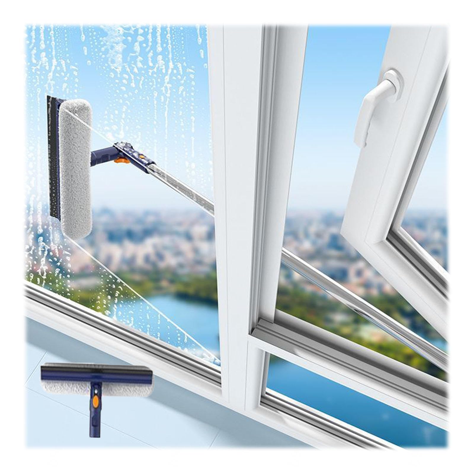 Fensterwischer Mit Teleskopstiel mit Drehbarem Kopf Fensterputzer Set mit Verstellbarer Verlängerungsstange Geeignet für Glas, Autoscheiben usw,white-120cm（47.24in）