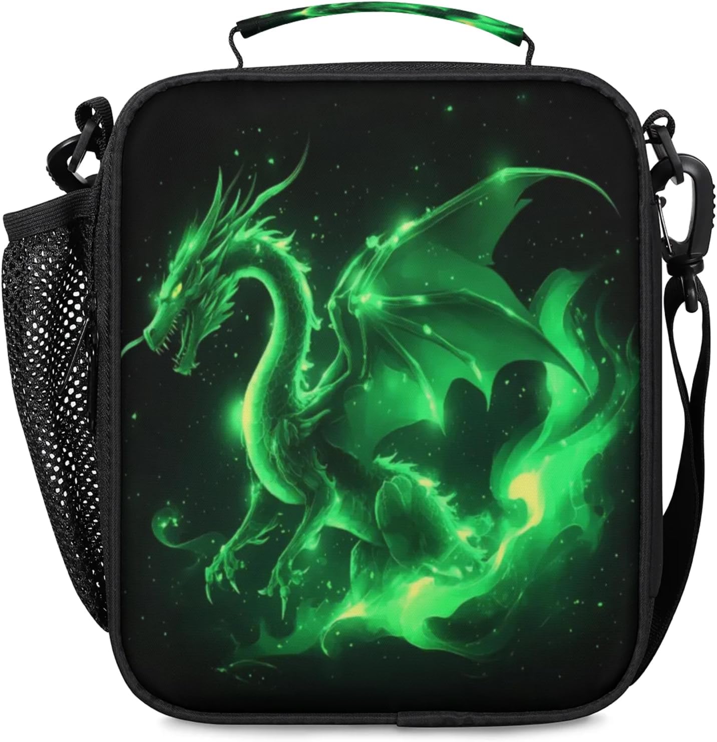 Green Dragon Lunchbox Boys Insulated Lunch Bag Reusable Portable Lunch box with Adjustable Shoulder Strap and Water Bottle Holder for Work School Travel - Image 2