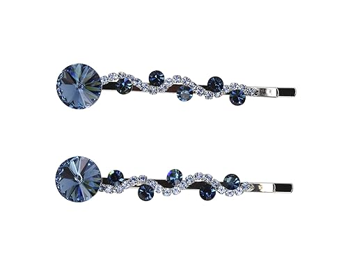 Miniatura 1 de Faship Un par De Pinzas De Pelo Floral De Cristal Swarovski Azul Marino 2 Unidades Pines - Azul Marino