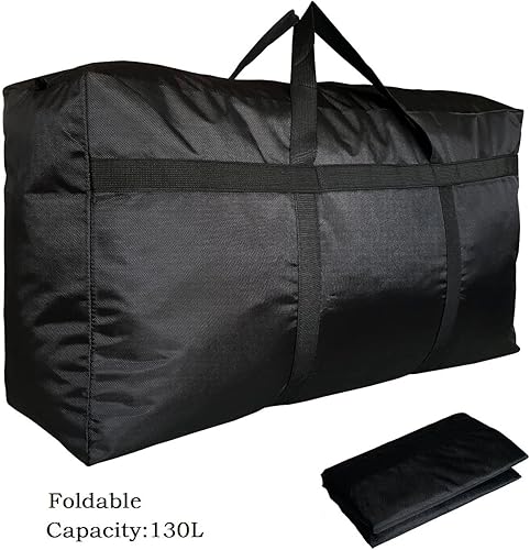 Miniatura 7 de DoYiKe Bolsa de almacenamiento extra grande con cremalleras y asas, bolsa de lona plegable grande negra para viajes, 130 L