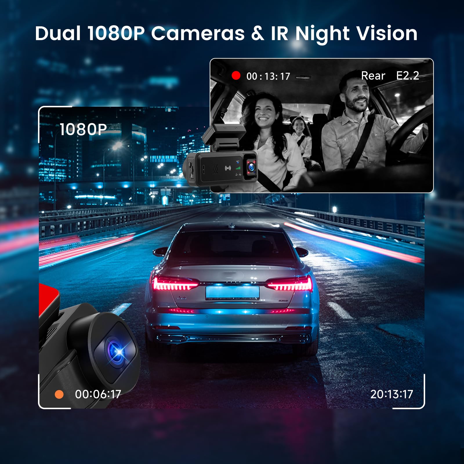 Inefala 4G LTE Telecamera di sicurezza per furti d'auto, localizzatore GPS per una guida sicura, telecamera di sorveglianza con allarmi immediati, archiviazione cloud, visualizzazione live remota