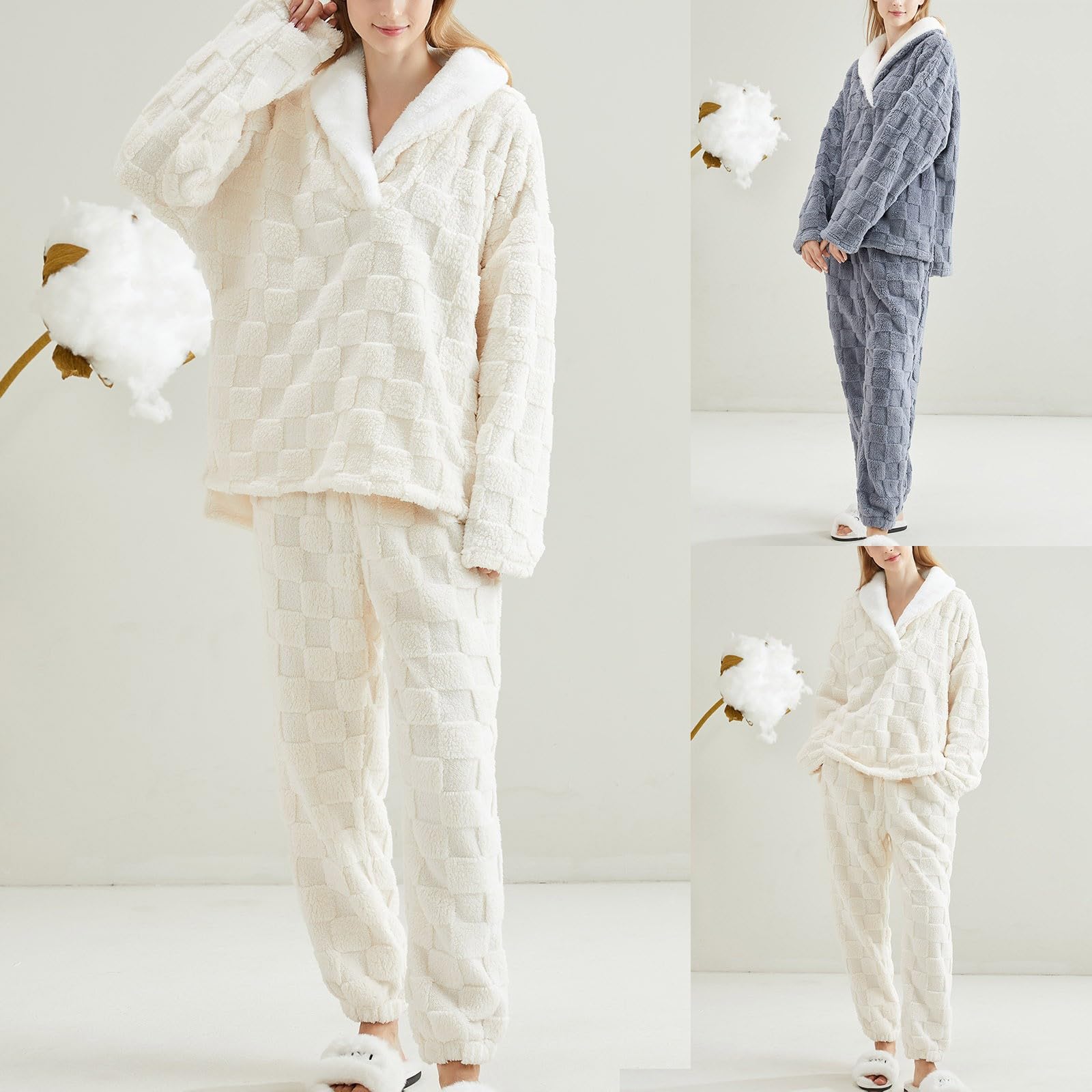 Pijama largo para mujer, mullido, mullido, pantalones de pijama, conjunto de ropa de dormir, con botones, cuello de camisa, traje de ocio, ropa de noche, ropa de noche, camiseta ligera de