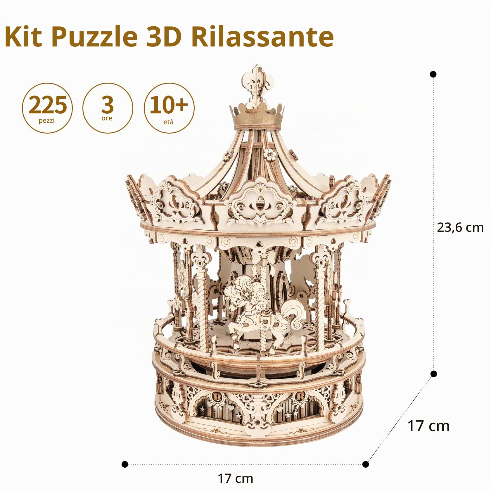 ROBOTIME Carosello in Legno Carillon Meccanico 3D Puzzle Kit Modello per Adulti, Regalo Fai da Te Laser