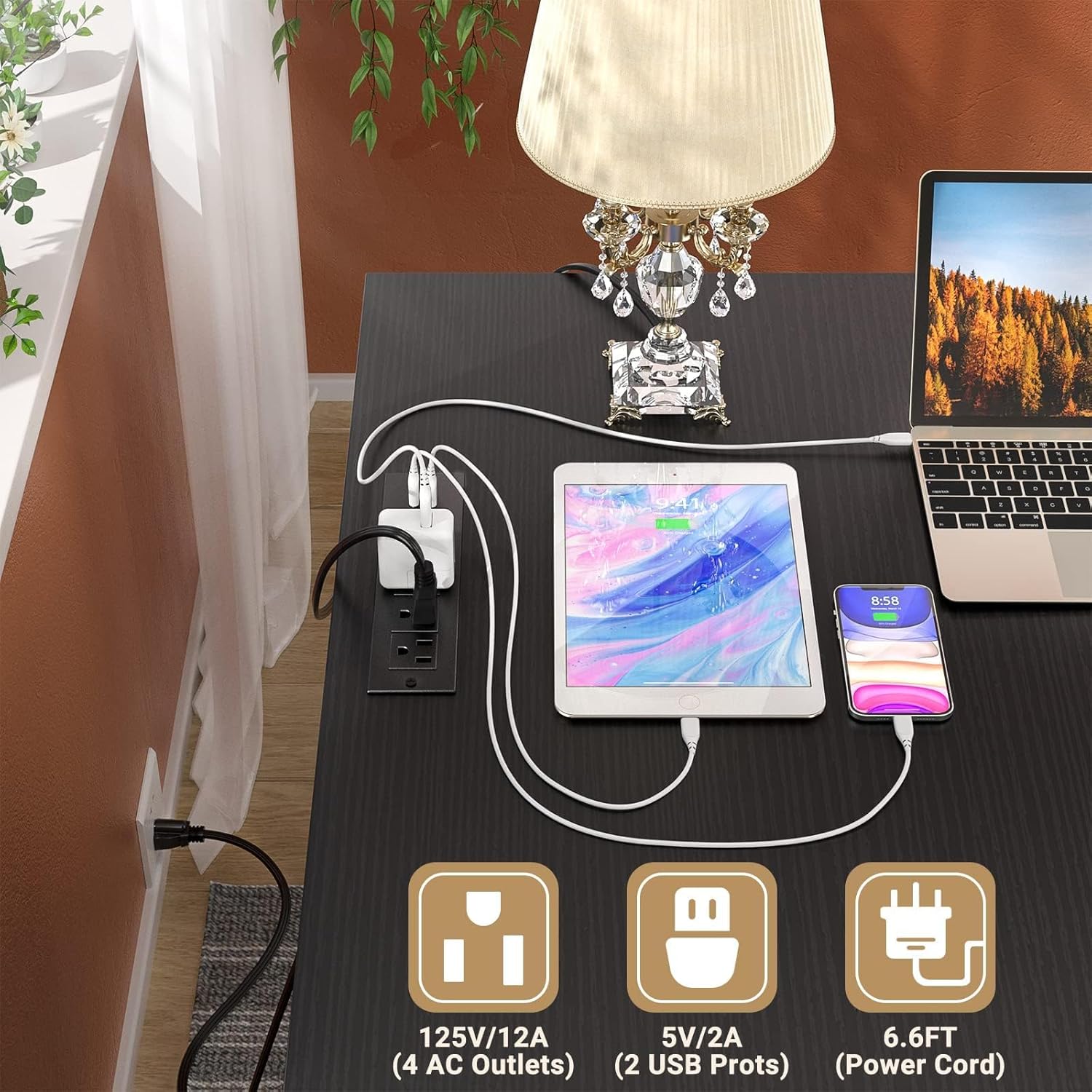 Unikito L Shaped Office Desk with Drawer, 60 Inch Computer Desk with Power Outlet & USB Charging Port, Large Corner Desk with File Cabinets, 2 Person Sturdy Executive Desk with Storage Cabinet, Black