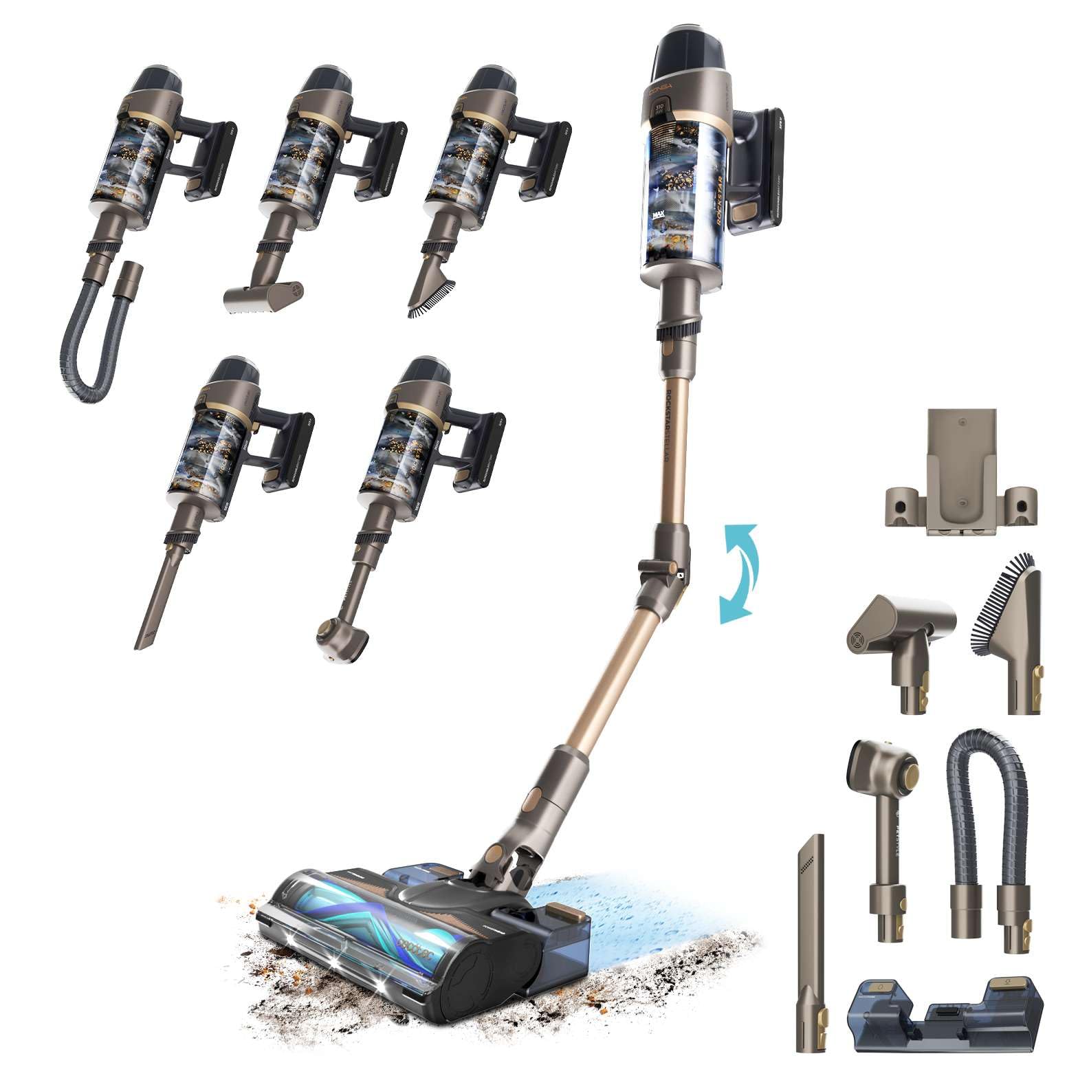 Cecotec Aspiradora Escoba sin Cable con Inteligencia Artificial Conga Rockstar RX90 AI AquaPet Flex X-Treme. 350AW, 850W, Autonomía 100mins, Cepillo Hairless Antienredos, Tubo Flexible y Accesorios