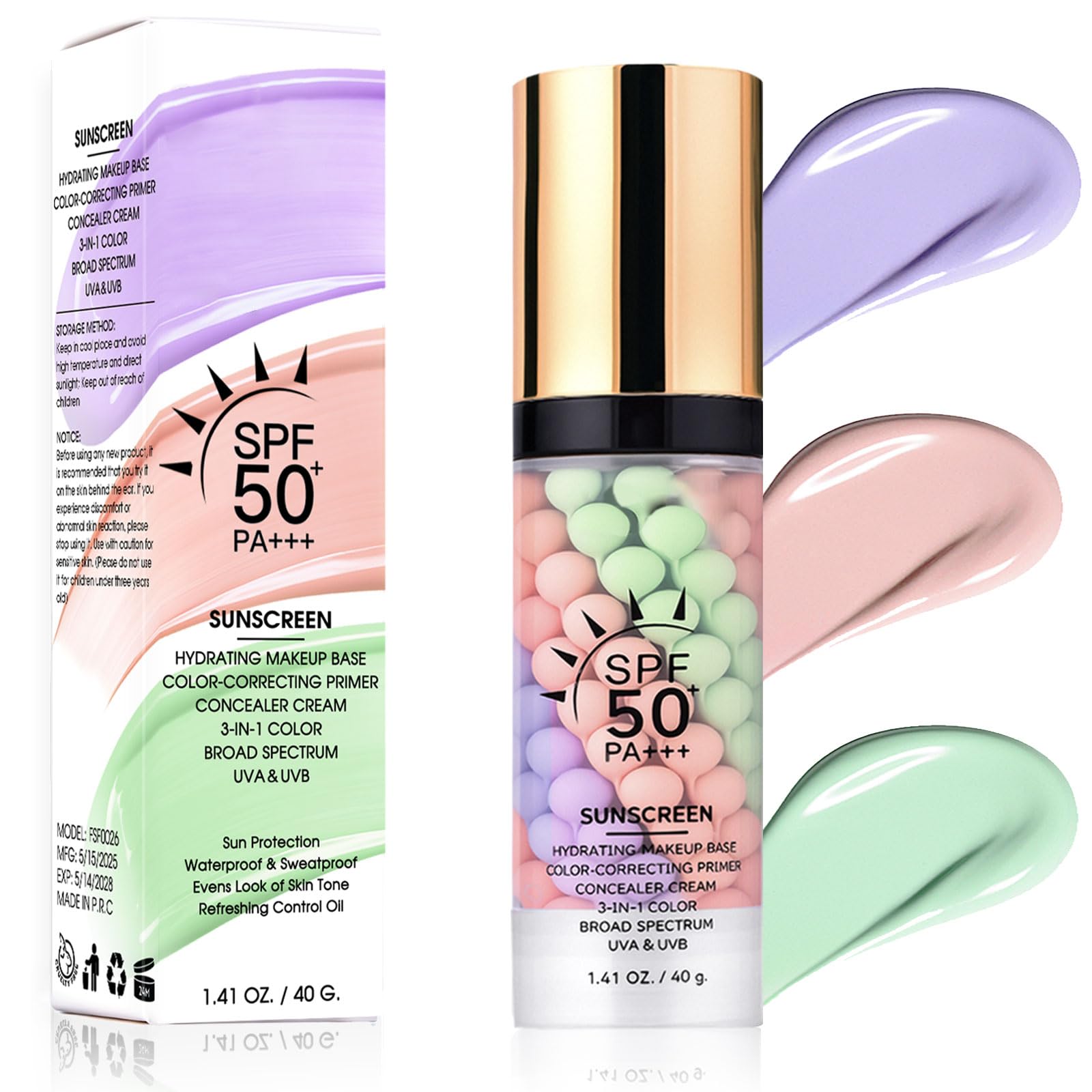 3 In 1 Primer for Face Before Makeup,One Step Color Corrector Primer(01#) 01# 1.41 Ounce (Pack of 1)