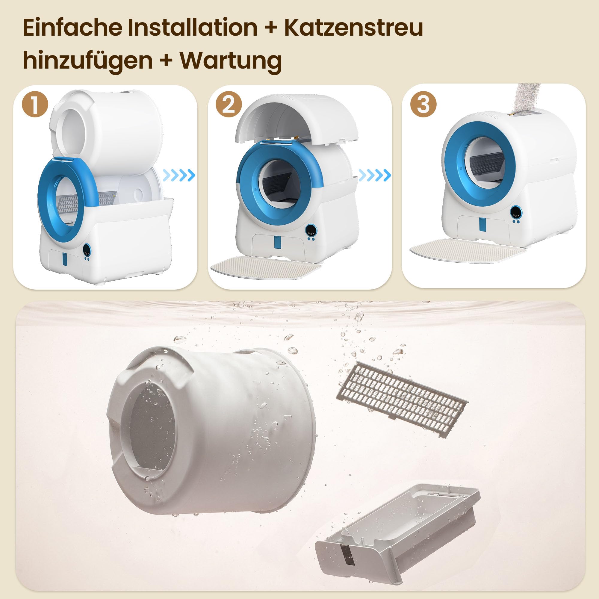 JUMMICO Katzenklo Selbstreinigend XXXL, Automatische Katzentoilette mit 100L Innenraum, 12L Fäkalienbehälter, APP-Steuerung, Luftvorhang & 10 Sicherheitssensoren für mehrere Katzen