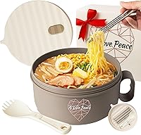 Vista 1 de AI LOVE PEACE Tazón para ramen, 40 onzas, para cocinar fideos en microondas para ramen, Pho, sopa y pasta, apto para lavavajillas y portátil, ideal