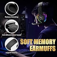 Vista 4 de Combo de teclado y mouse con cable para juegos, teclado con retroiluminación LED arcoíris, auriculares sobre la oreja con micrófono, mouse