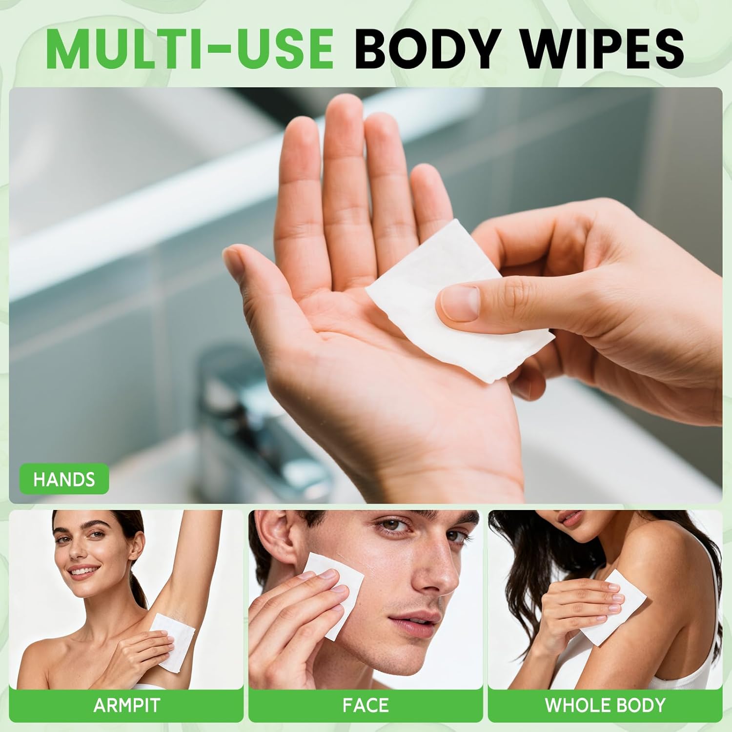 Travel Size Deodorant Body Wipes Bulk, Individually Wrapped Disposable No Rinse Shower Deodorizing Wipe, Women Men Adults Underarm Sweat Antiperspirant Bathing Wipes for Gym Homeless Green (100 Pcs) - Image 5