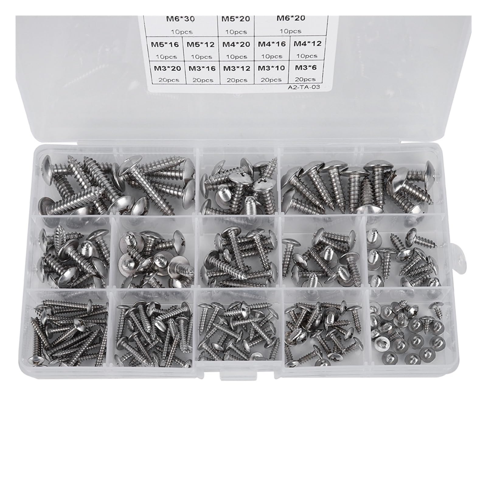 180 pièces M3 M4 M5 M6 Ensemble de vis autotaraudeuses en Acier Inoxydable tête Plate Croix vis à Bois Assortiment Kit Meubles raccords matériel Kindly